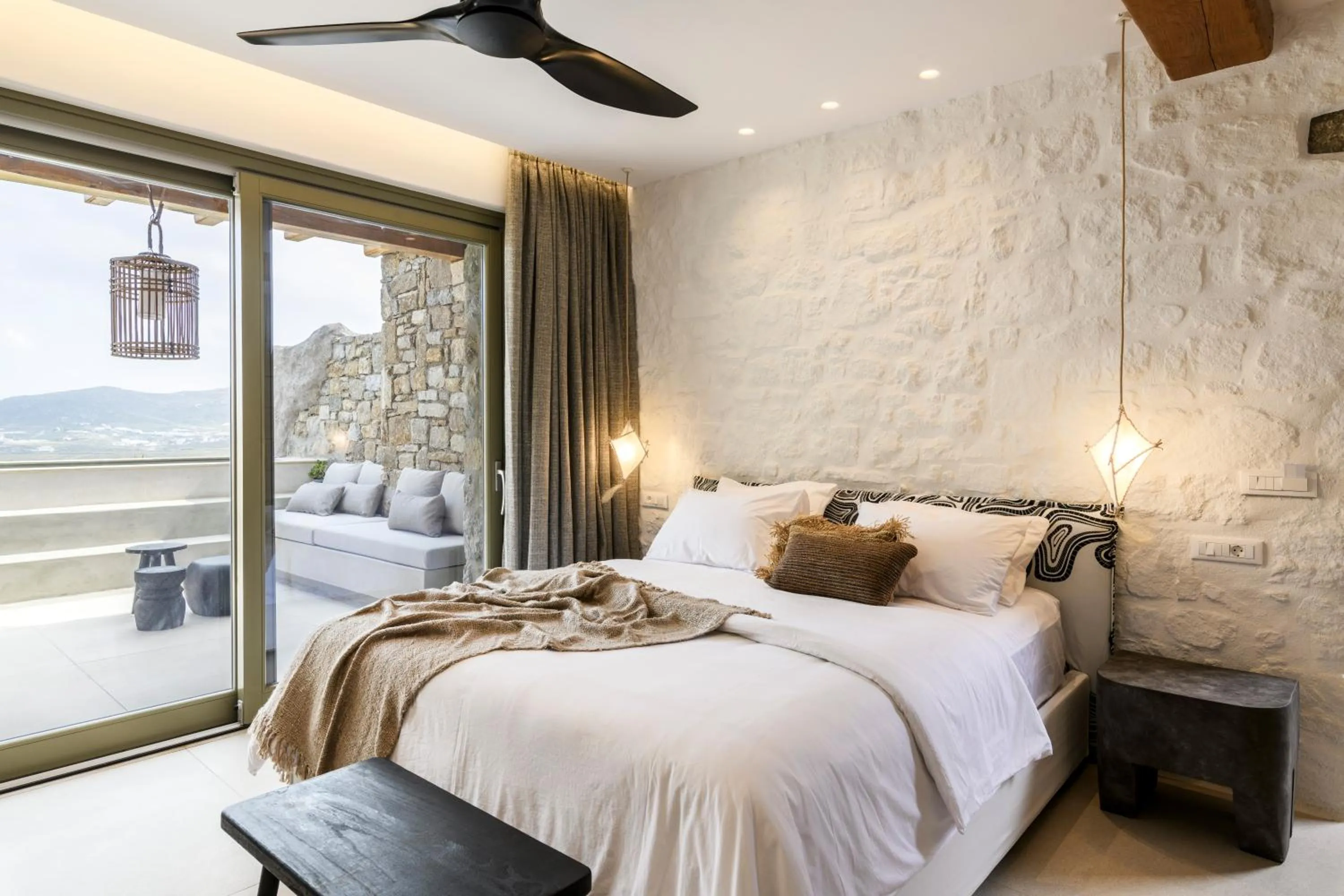 Bed in Nasta Suites & Villas Intentional Living Mykonos