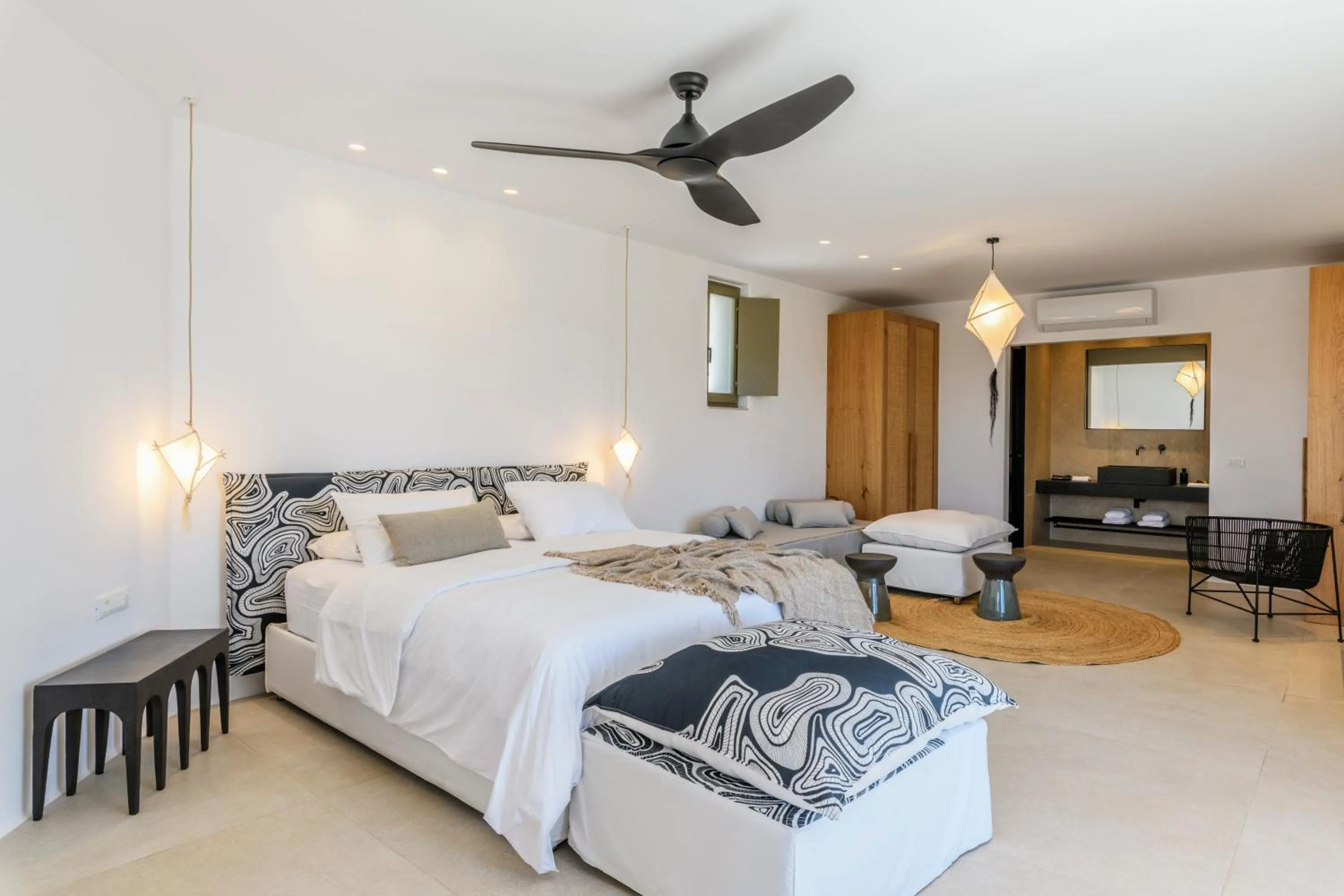 Bed in Nasta Suites & Villas Intentional Living Mykonos
