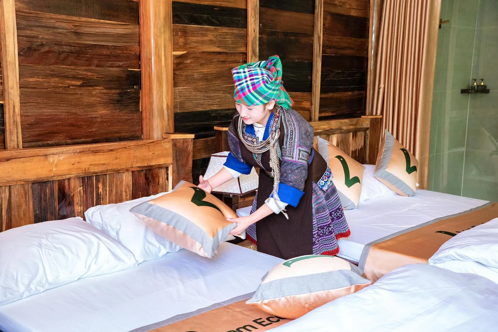 Bed in Lam Ecolodge Mu Cang Chai