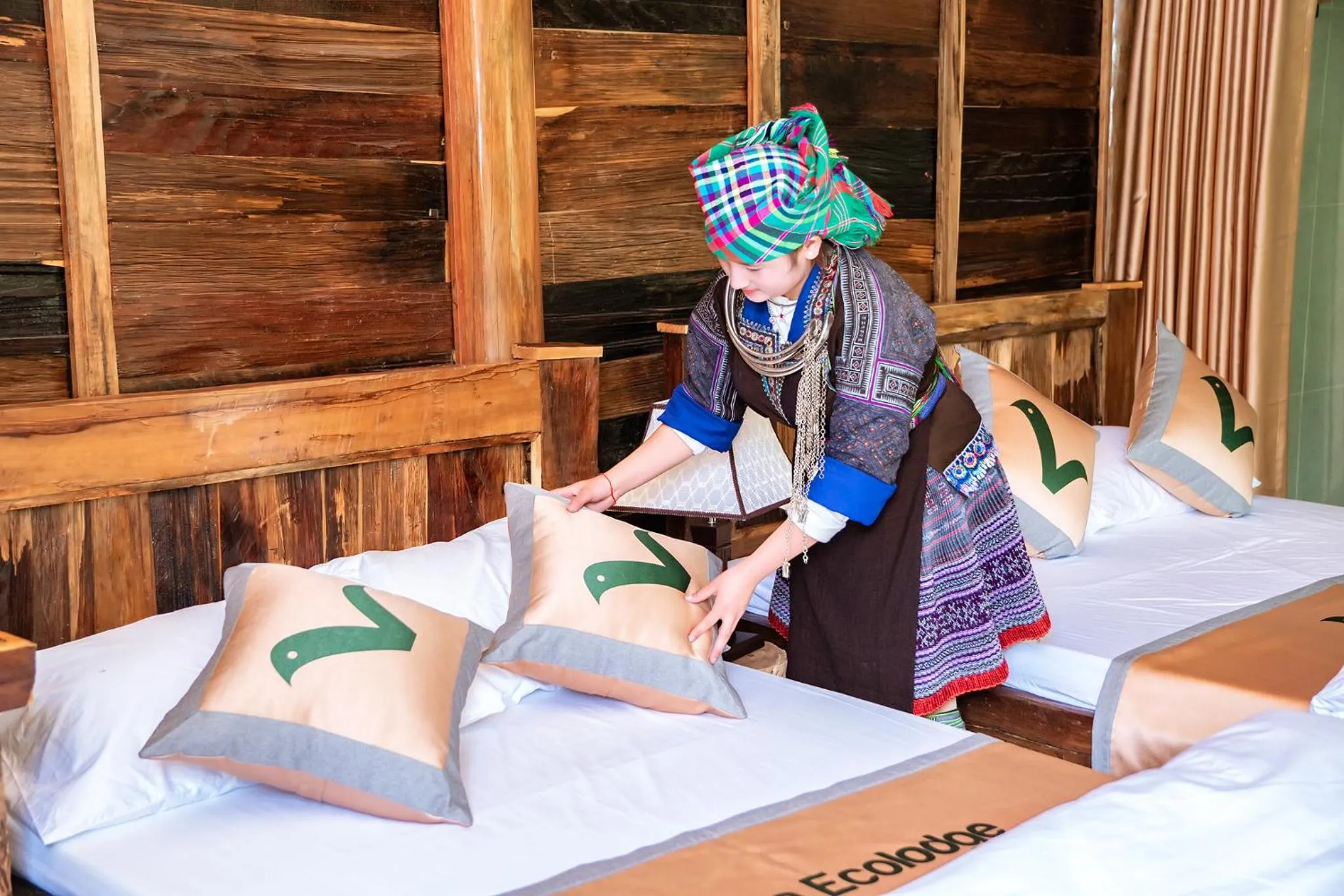 Bed in Lam Ecolodge Mu Cang Chai