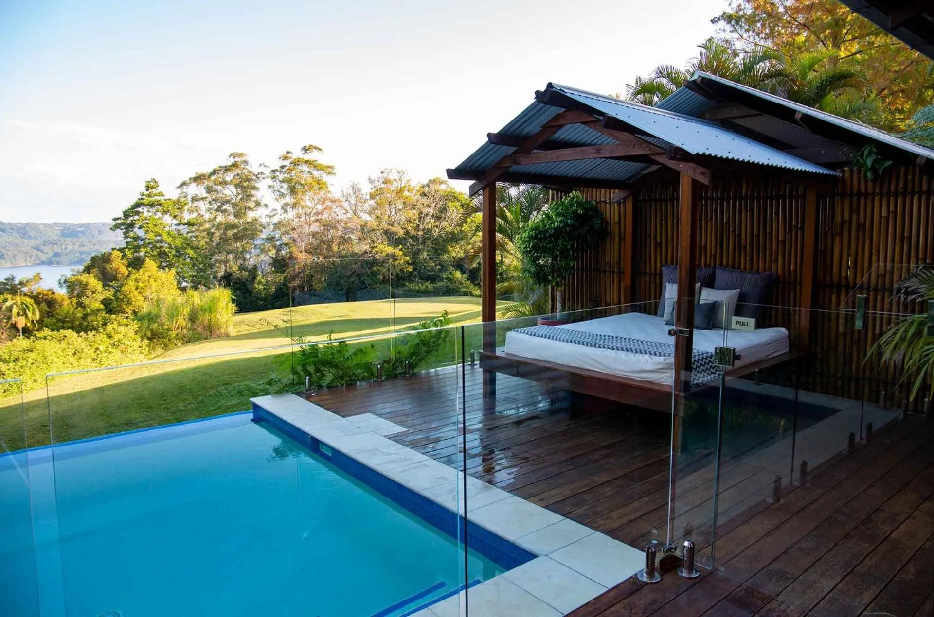 Pool view in Montville Misty View Cottages