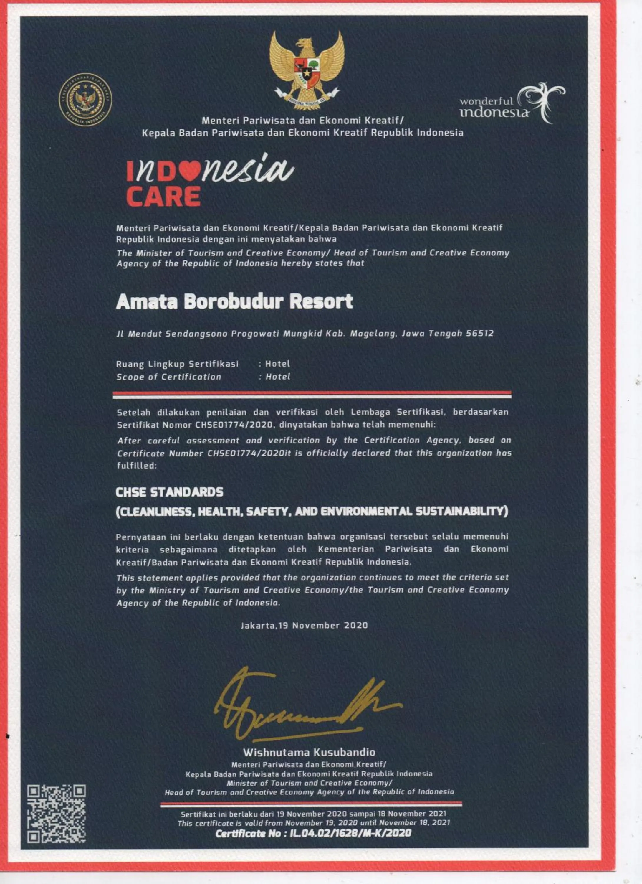Certificate/Award in Amata Borobudur Resort