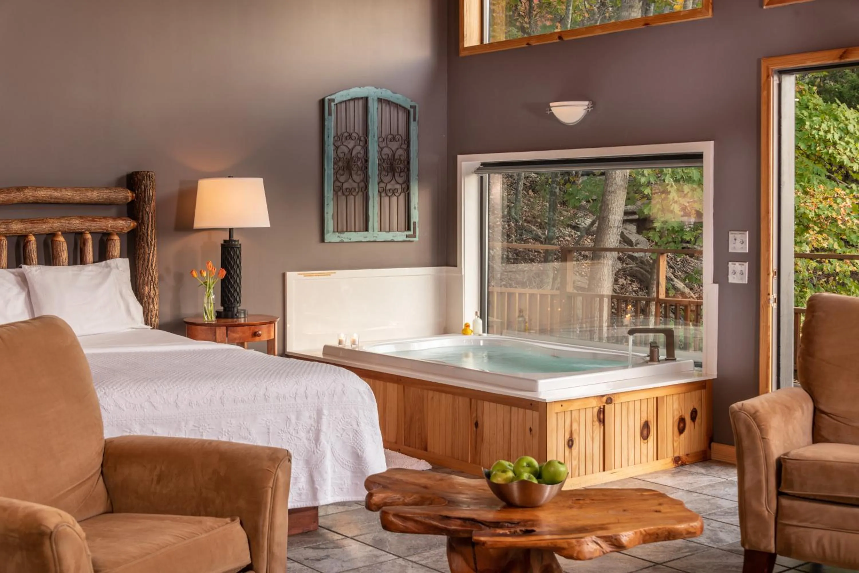 Bed in Beaver Lakefront Cabins - Couples Only Getaways