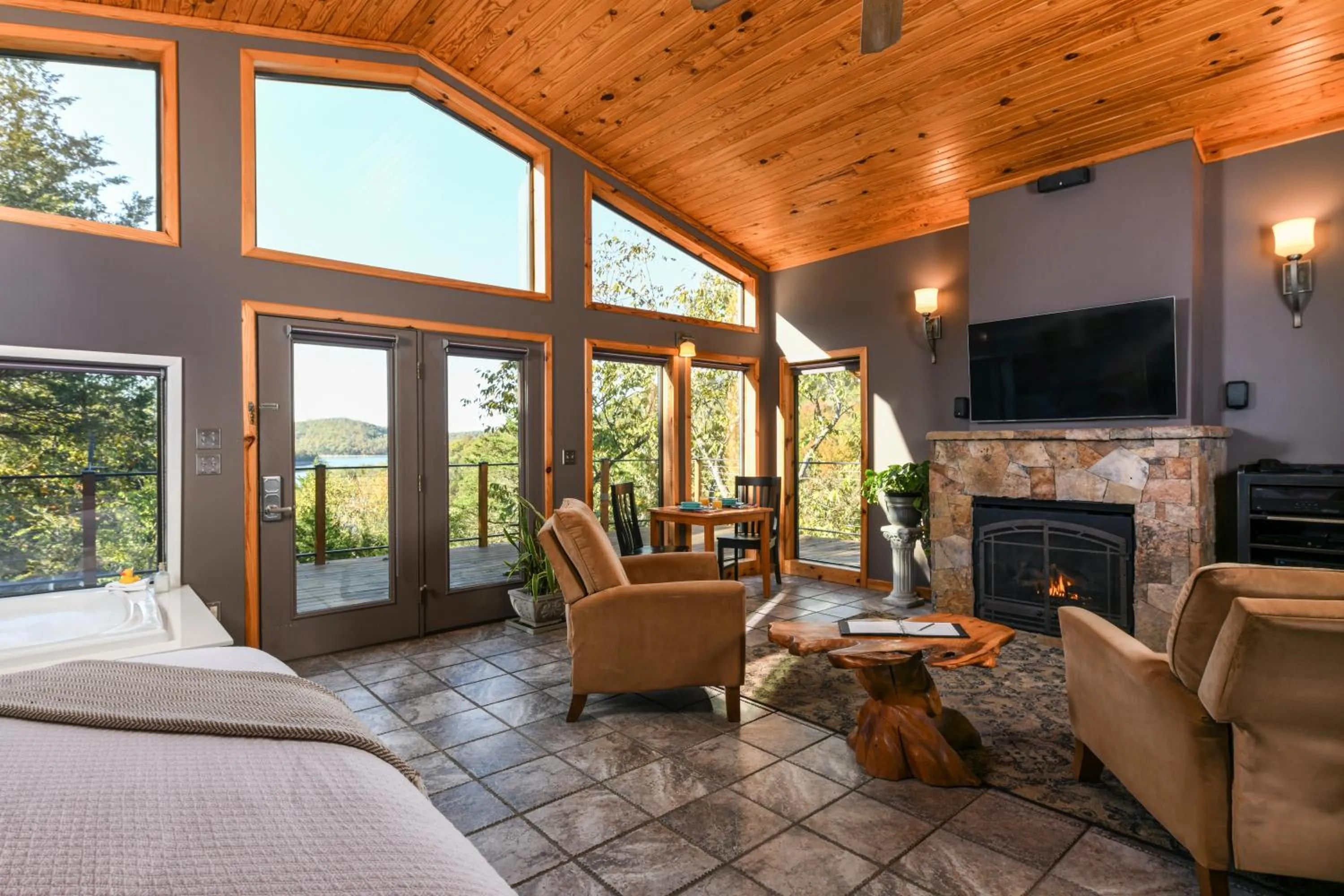 Bed in Beaver Lakefront Cabins - Couples Only Getaways