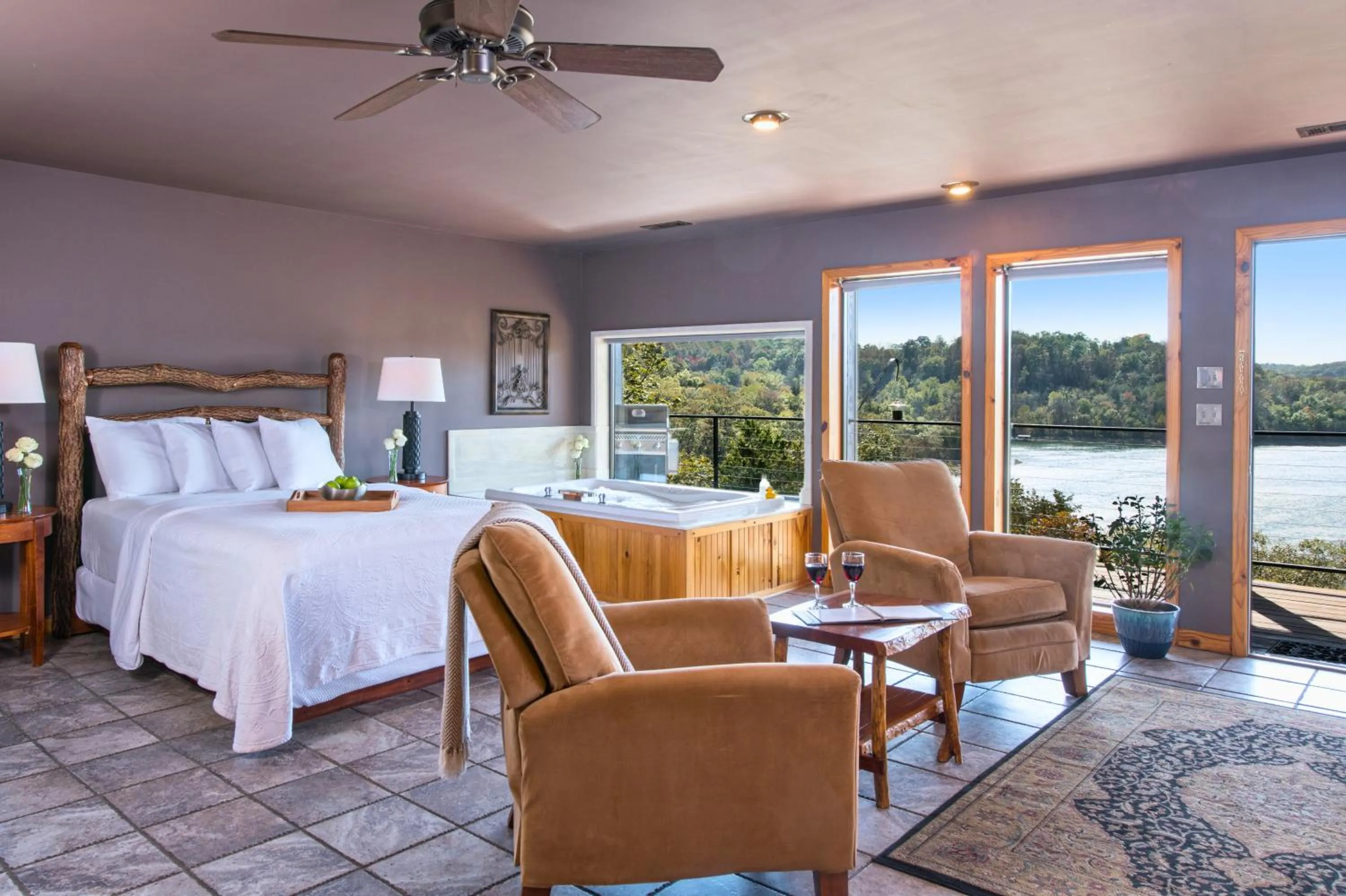 Natural landscape, Bed in Beaver Lakefront Cabins - Couples Only Getaways