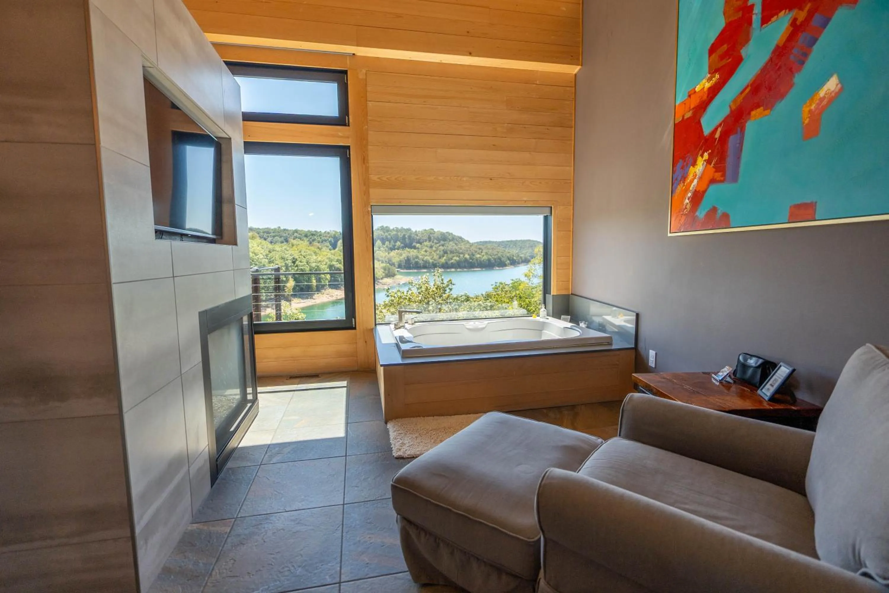 Seating area in Beaver Lakefront Cabins - Couples Only Getaways