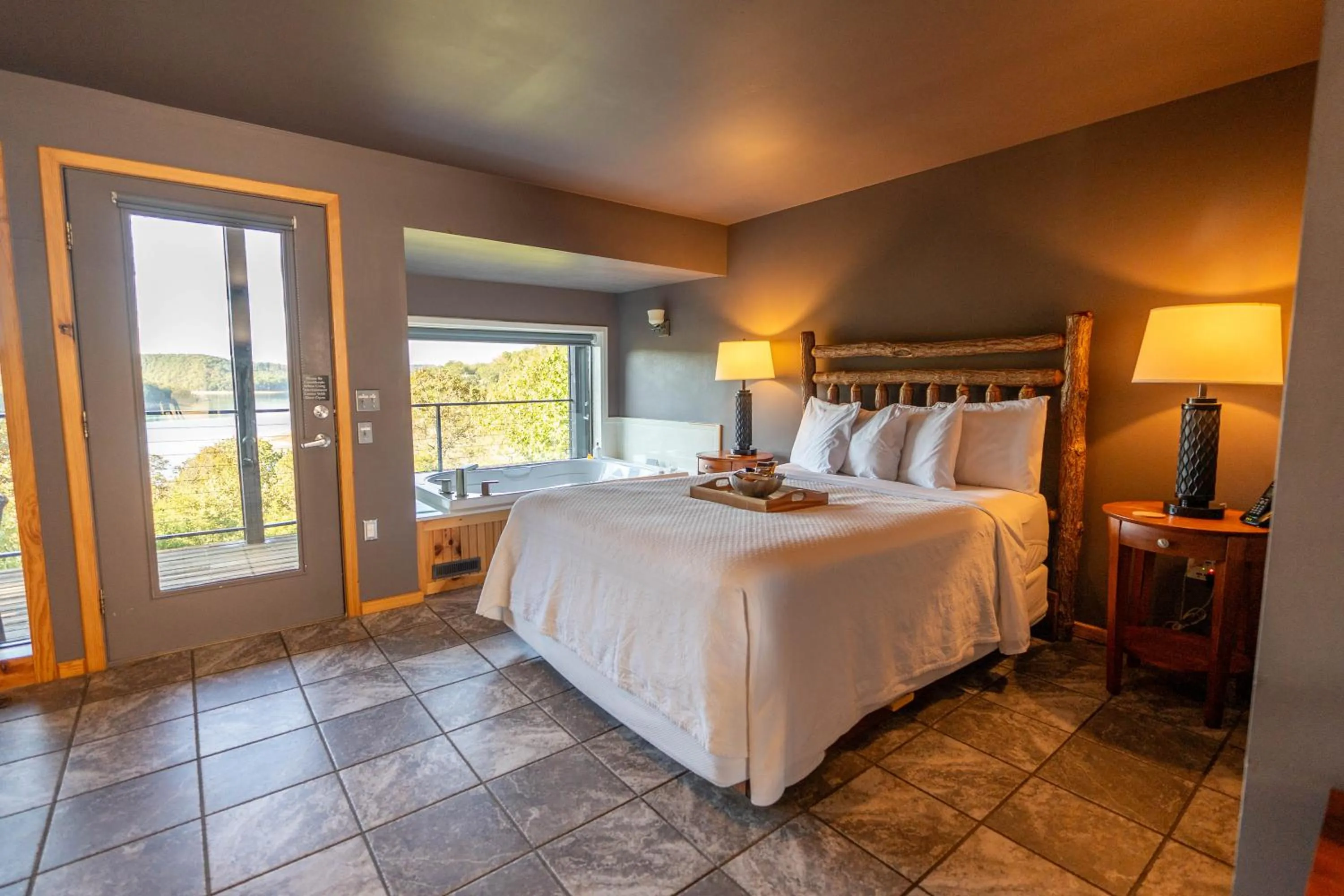 Bedroom, Bed in Beaver Lakefront Cabins - Couples Only Getaways