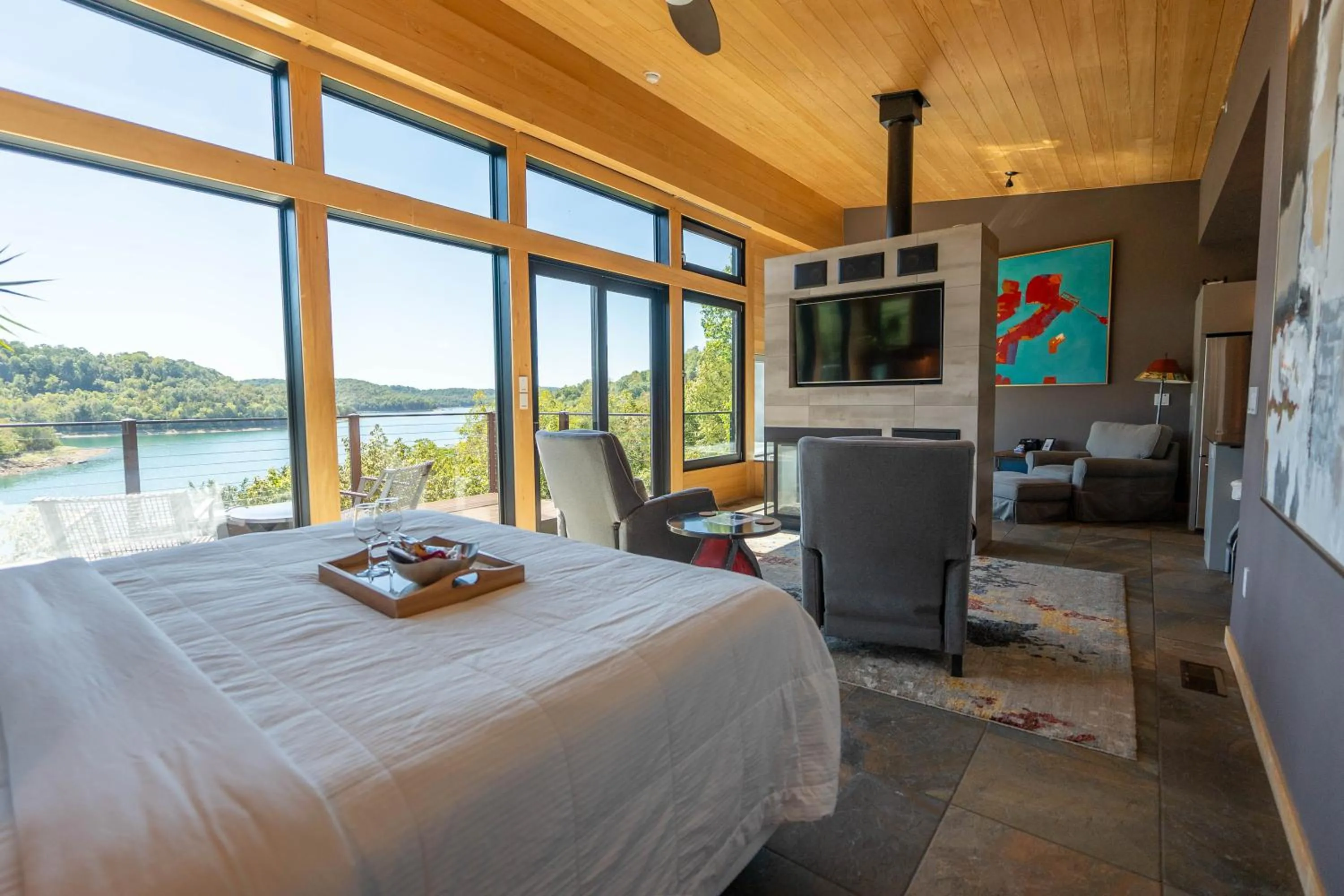 Bed in Beaver Lakefront Cabins - Couples Only Getaways