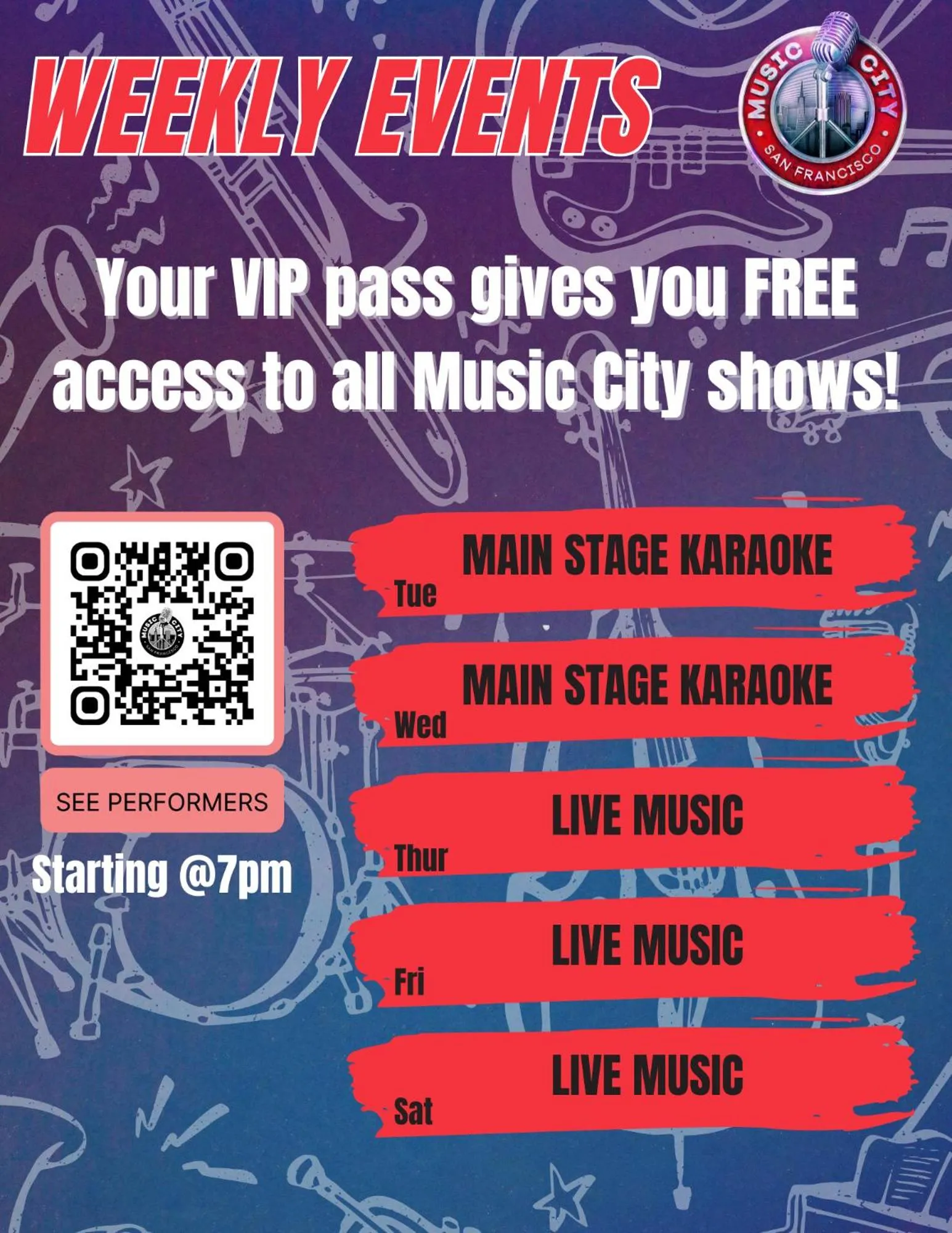 Evening entertainment in Music City Hotel - The San Francisco Music Experience