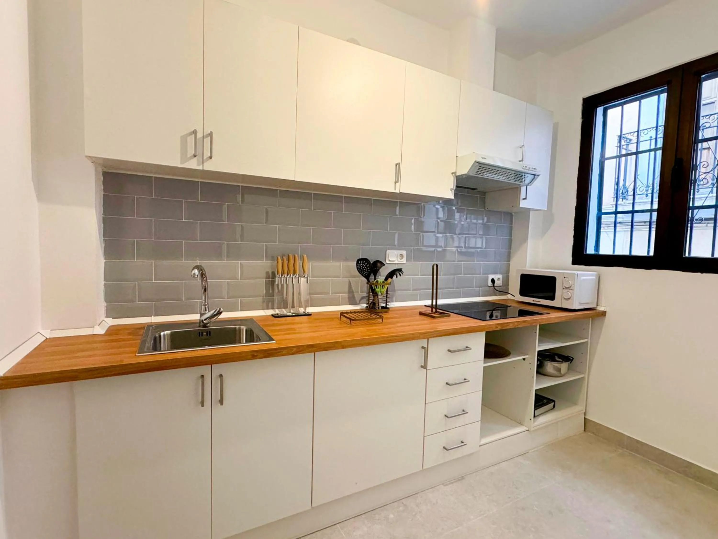 Kitchen or kitchenette in Apartamentos Plaza San Agustín 3000