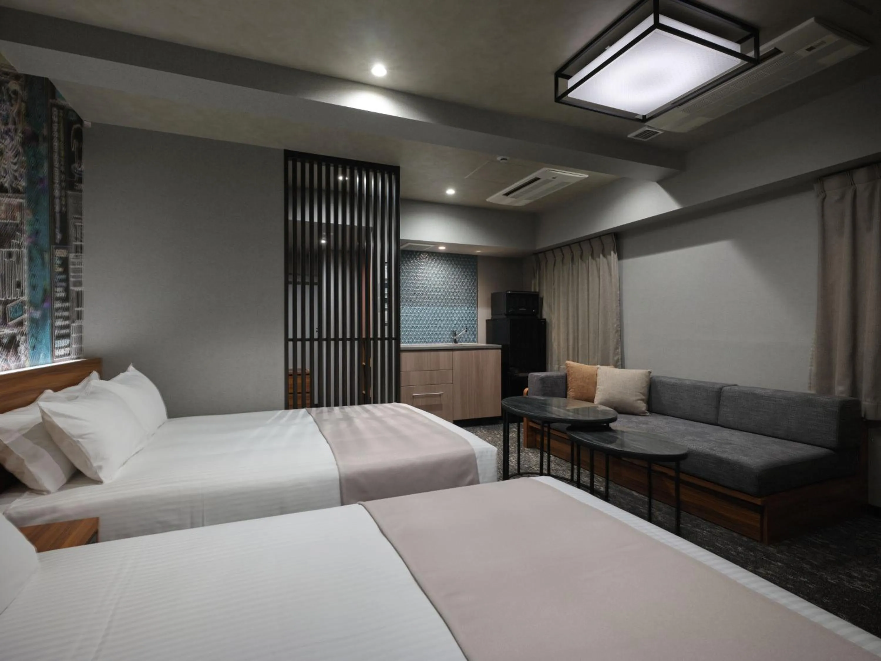 Living room, Bed in MONday Apart Premium OSAKA NAMBA WEST