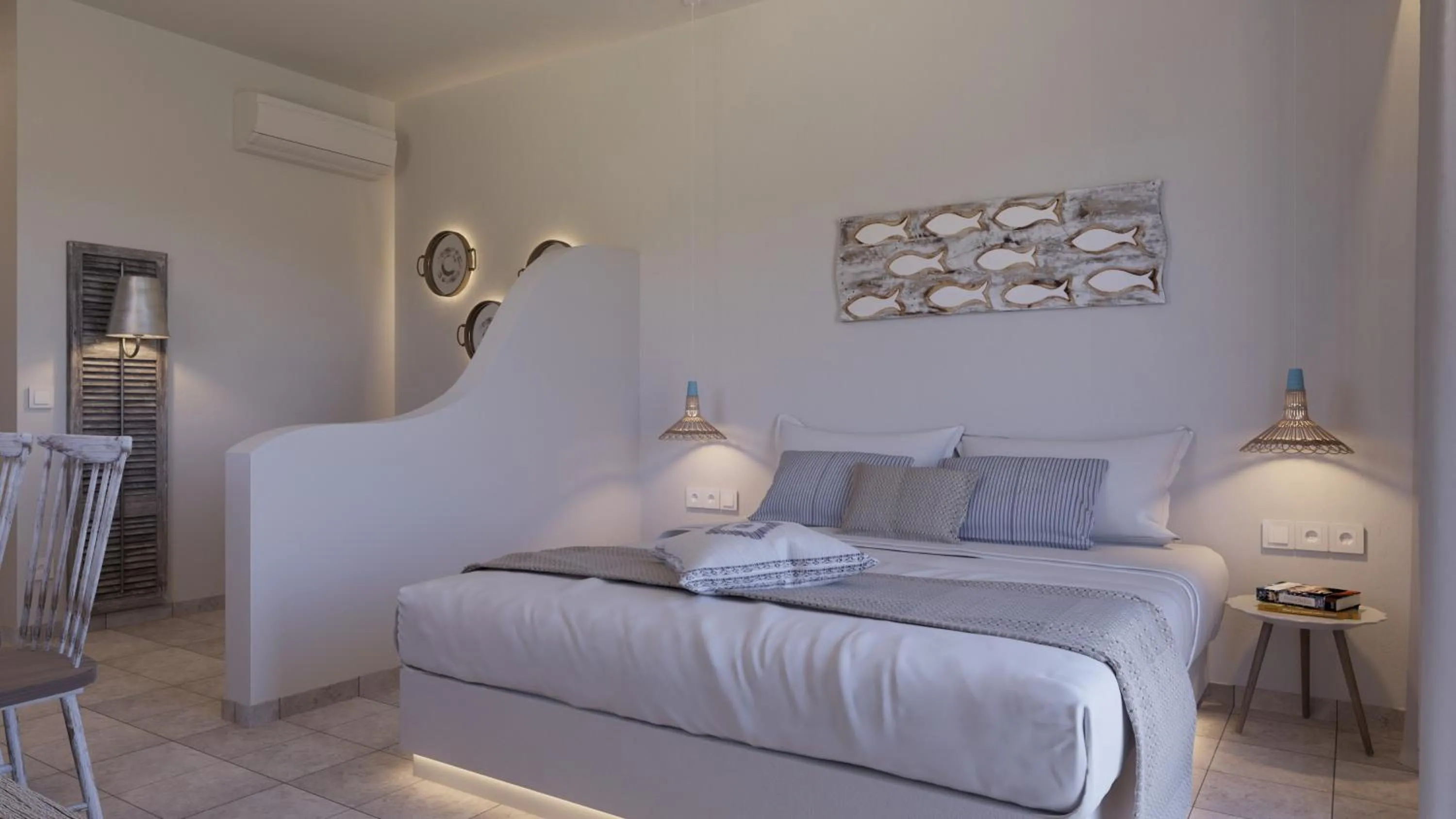 Bed in 'Lindian Myth' Sea View Studios