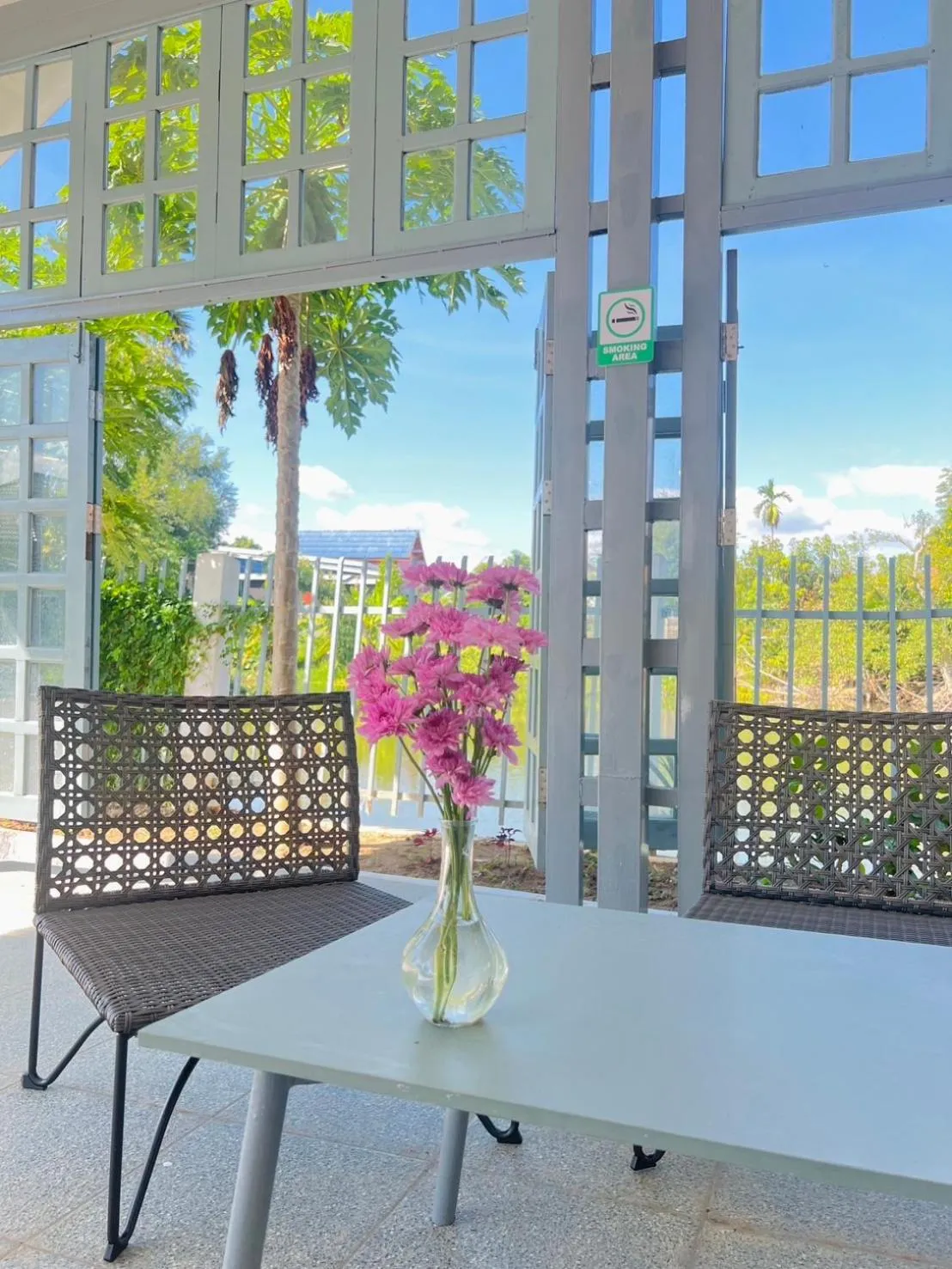 Patio in Garden House Rice Field and Mountain View