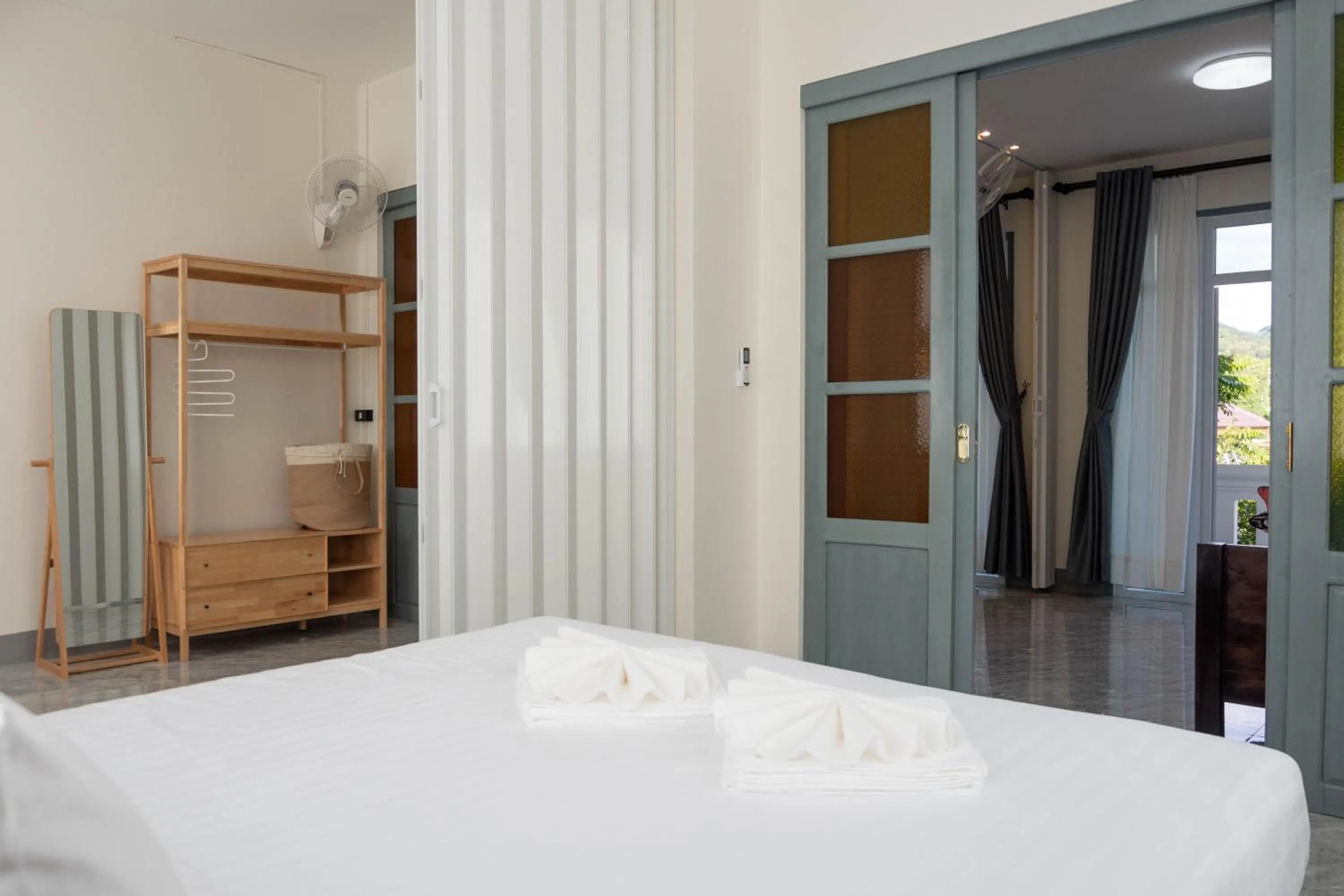 Decorative detail, Bed in Garden House Rice Field and Mountain View
