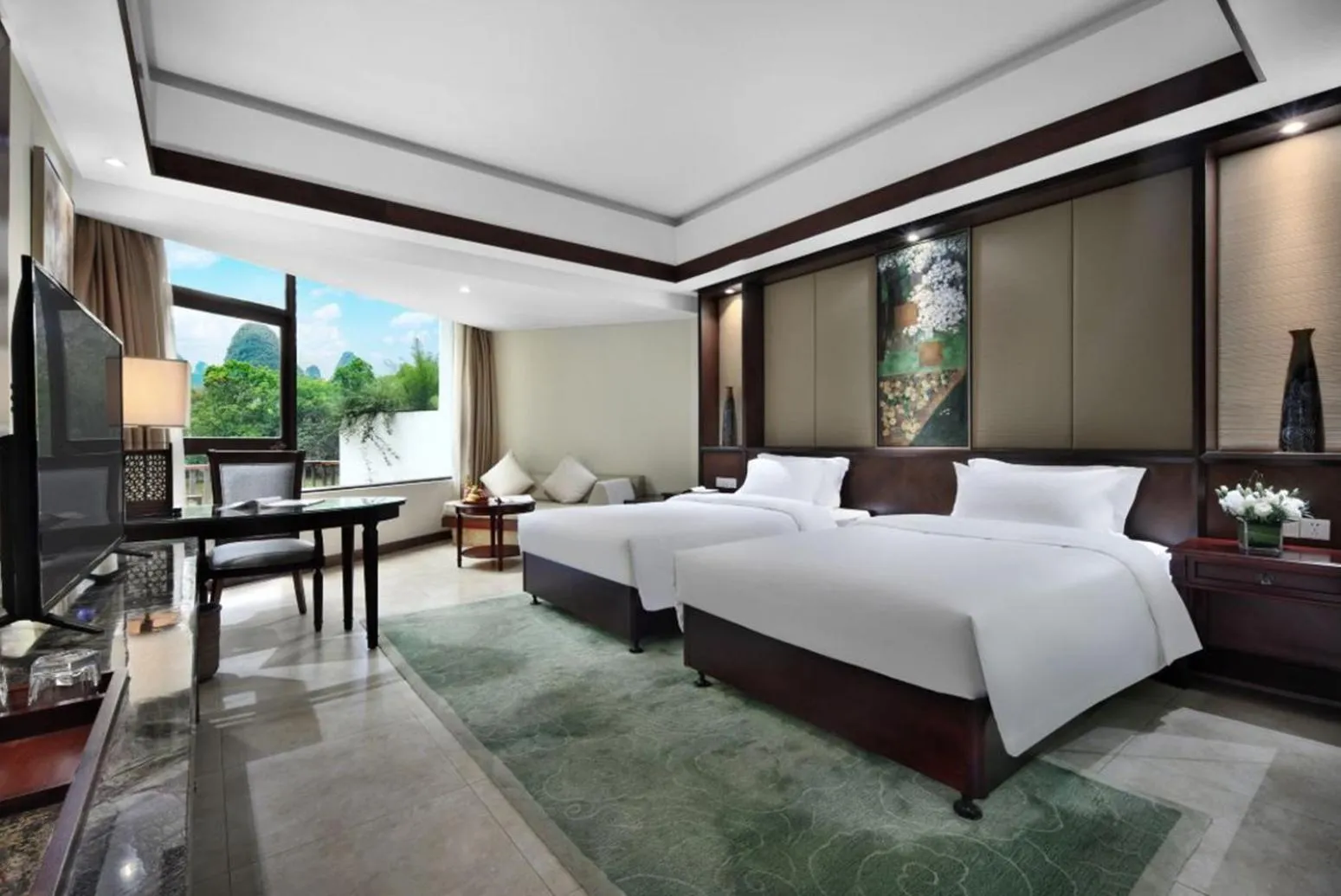 Bedroom, Bed in Yangshuo Riverside Resorts Hotel