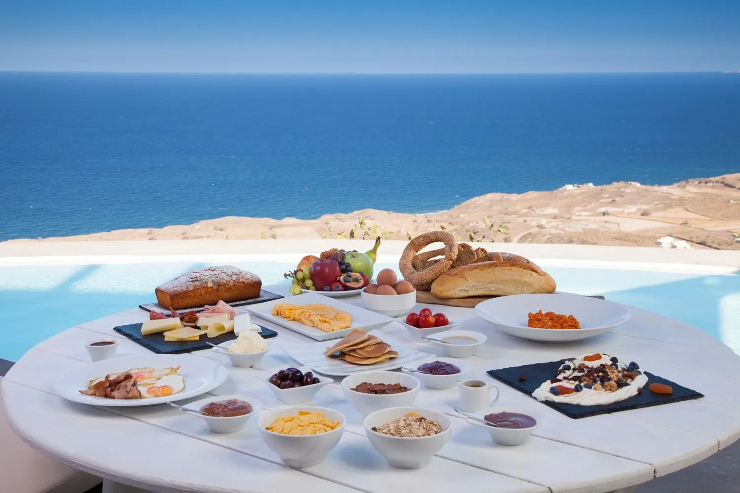 American breakfast in Dome Santorini Resort