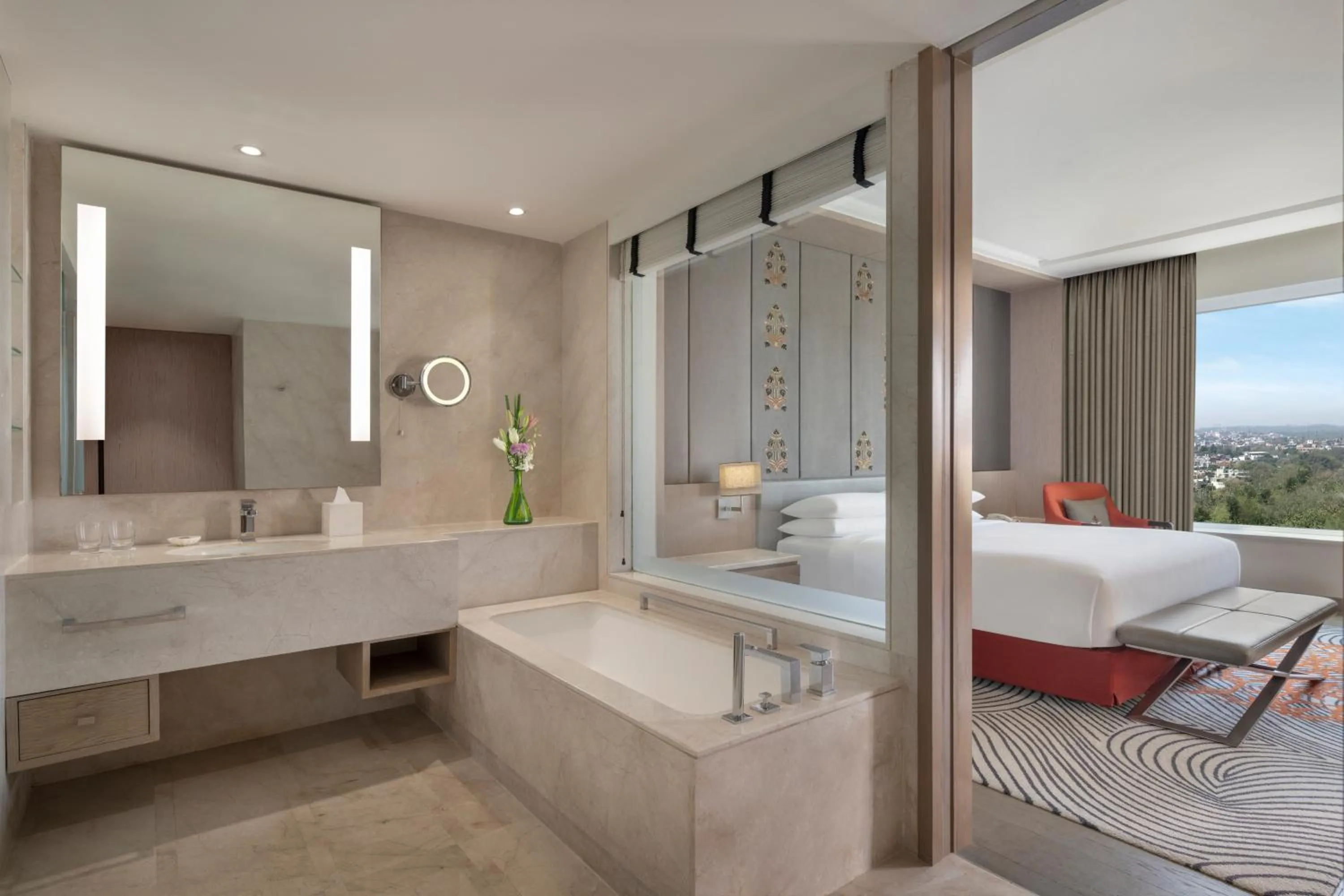 Bathroom, Bed in Sheraton New Delhi Hotel