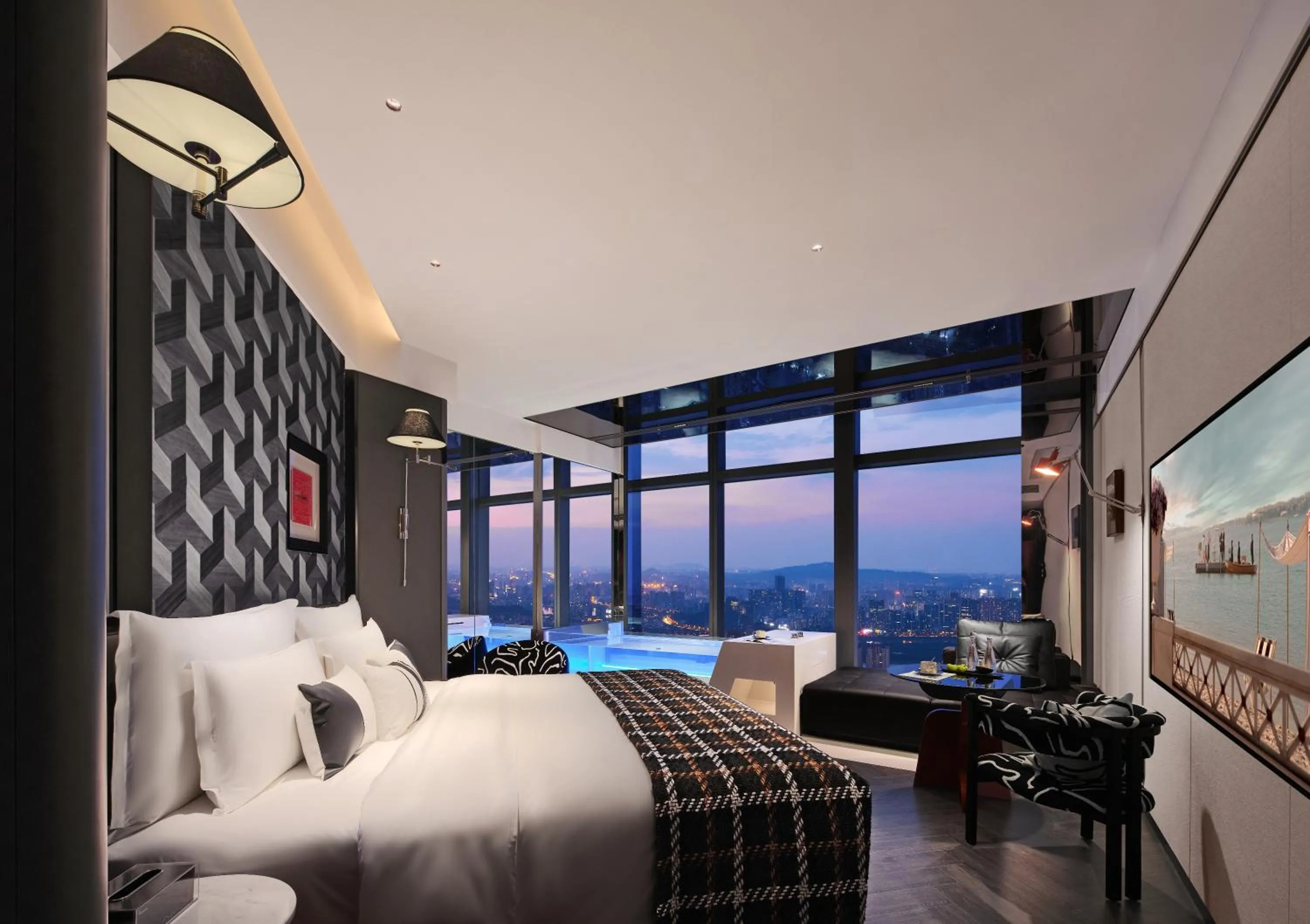 Bed in ISEYA Panoramic Hotel Changsha Wuyi Square Flagship