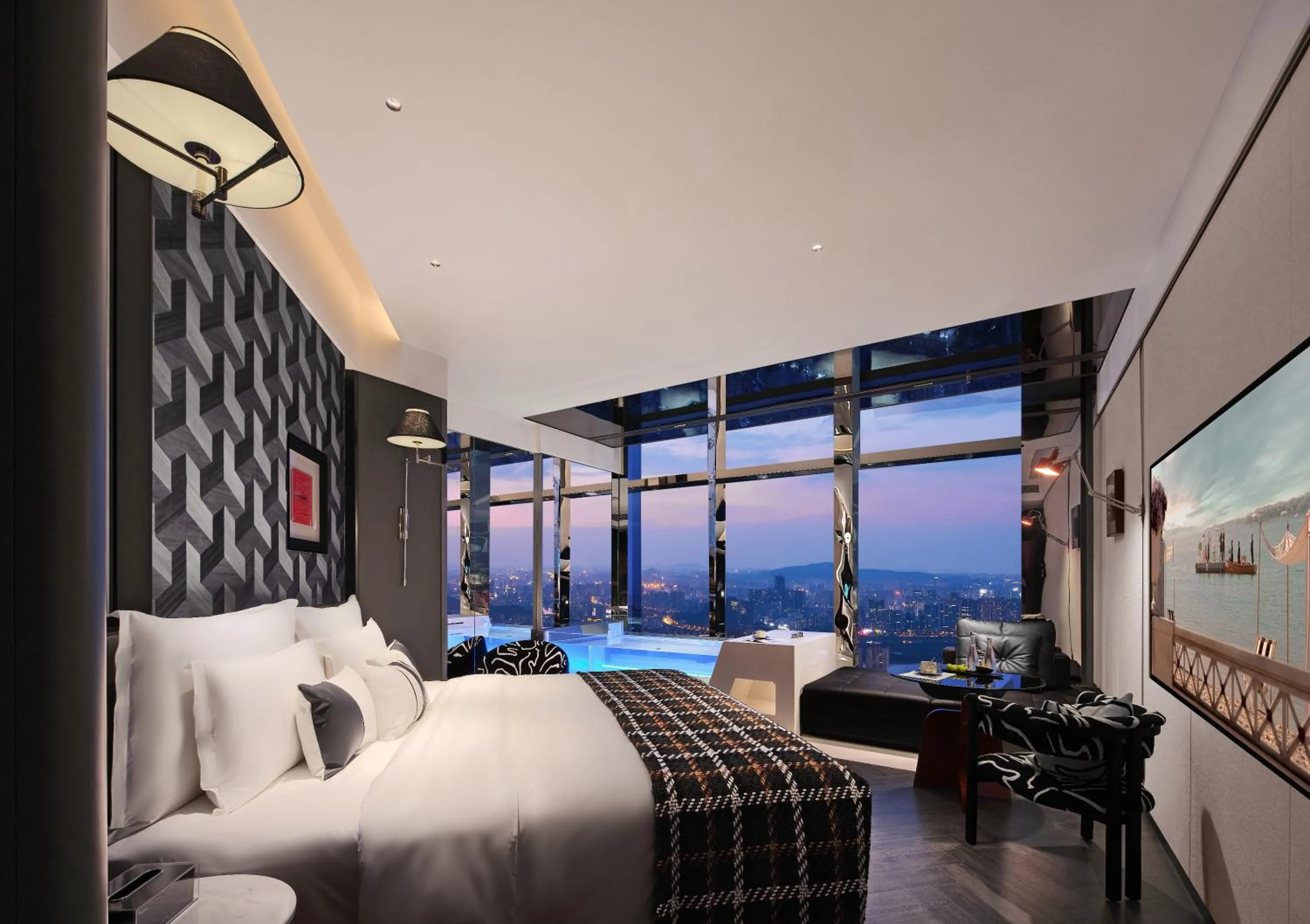 Bed in ISEYA Panoramic Hotel Changsha Wuyi Square Flagship