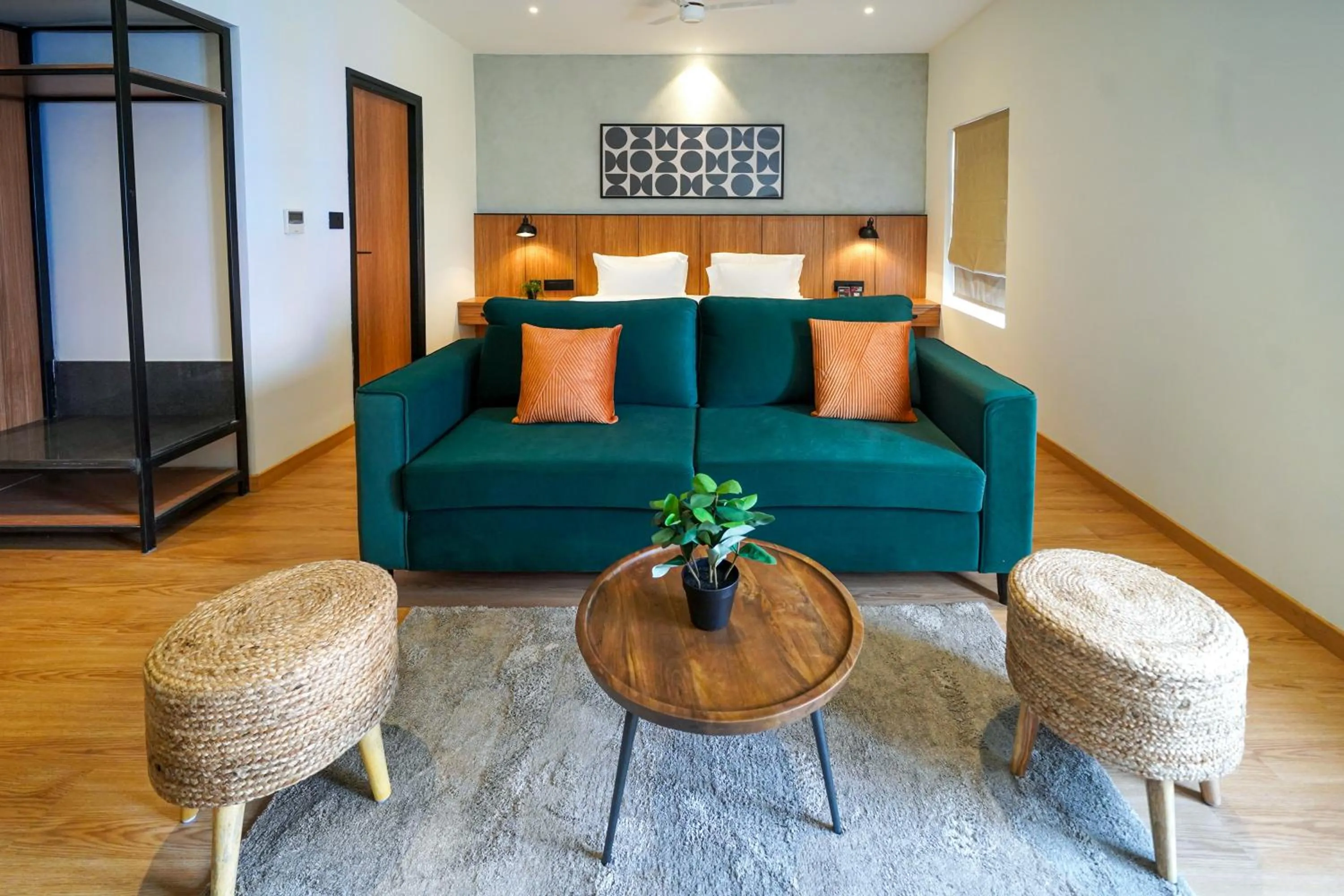 Seating area in Olive Hotel Benz Circle, Vijayawada by Embassy Group