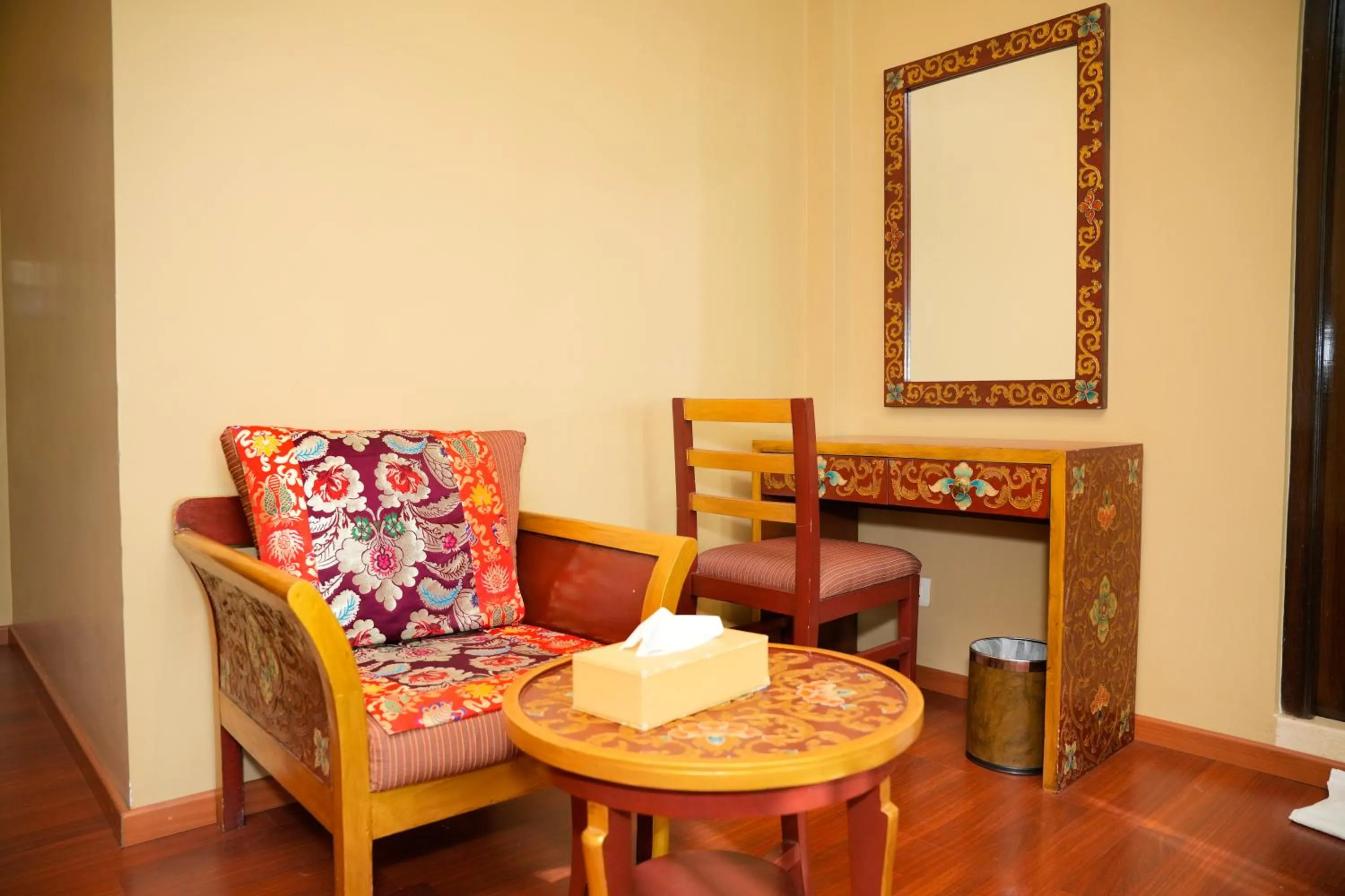 Seating area in Hotel Harmika - Spiritual retreat with garden & Stupa view