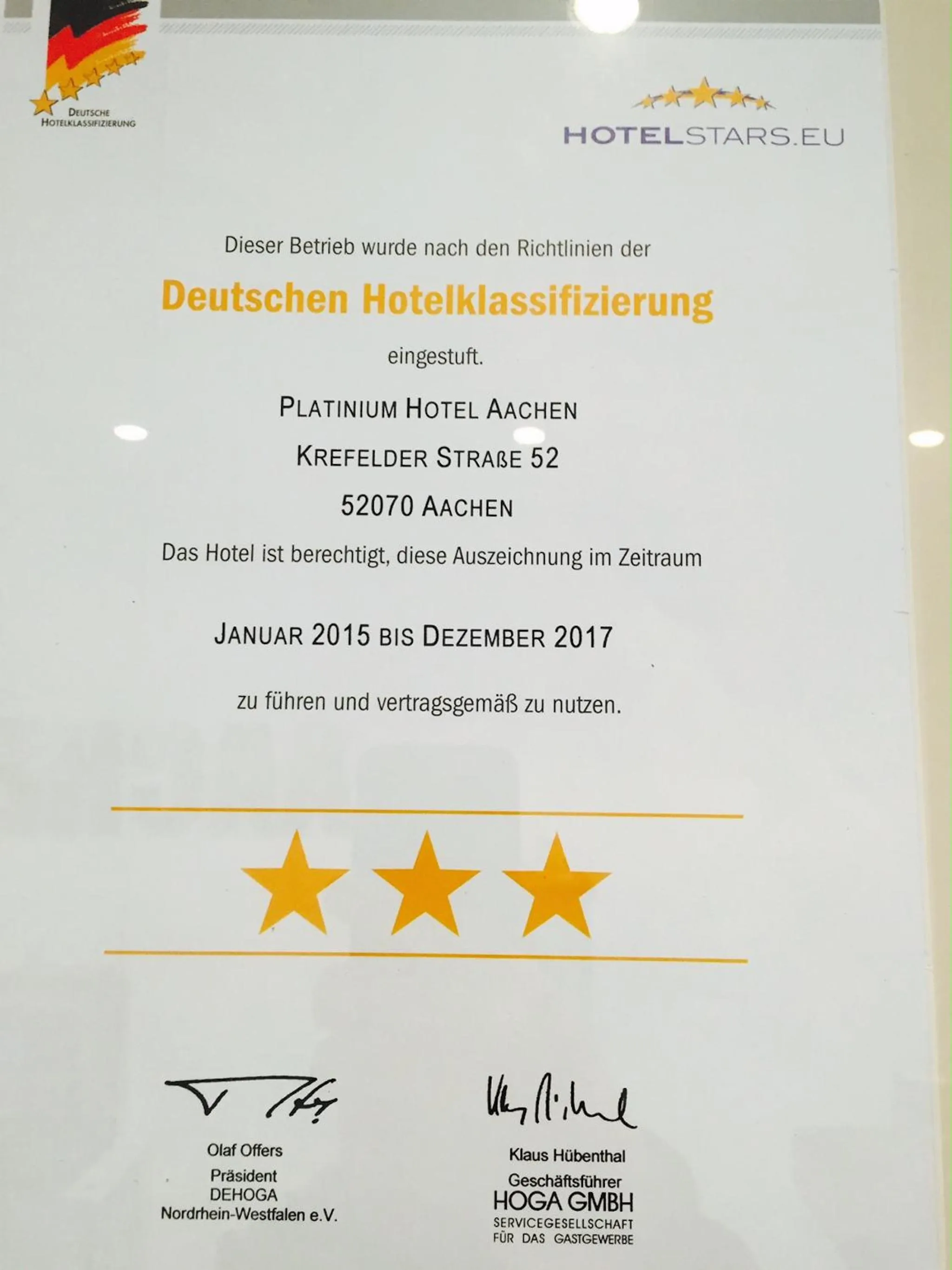 Certificate/Award in Hotel Platinium
