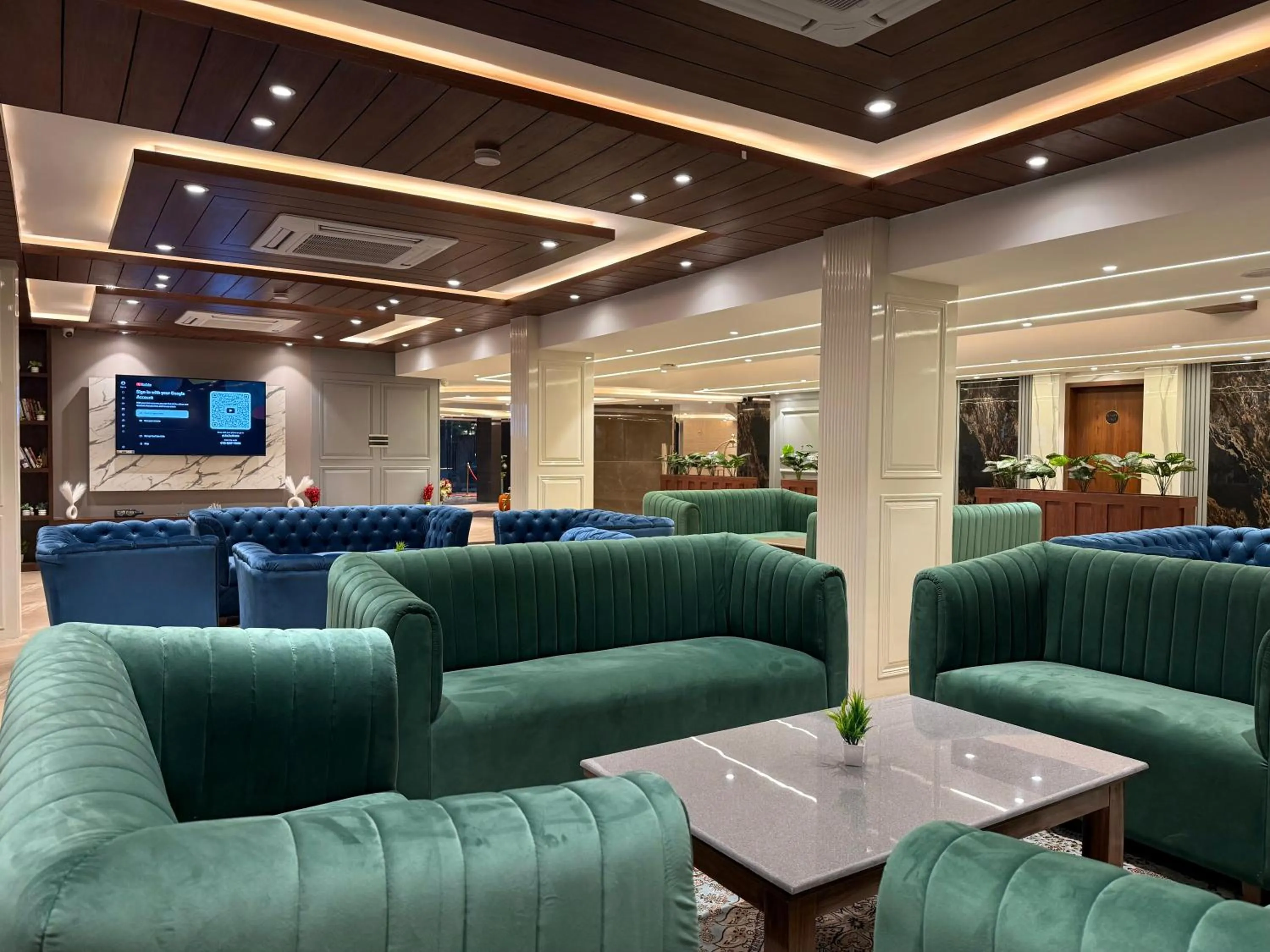 Communal lounge/ TV room in The Olive Hotel Srinagar