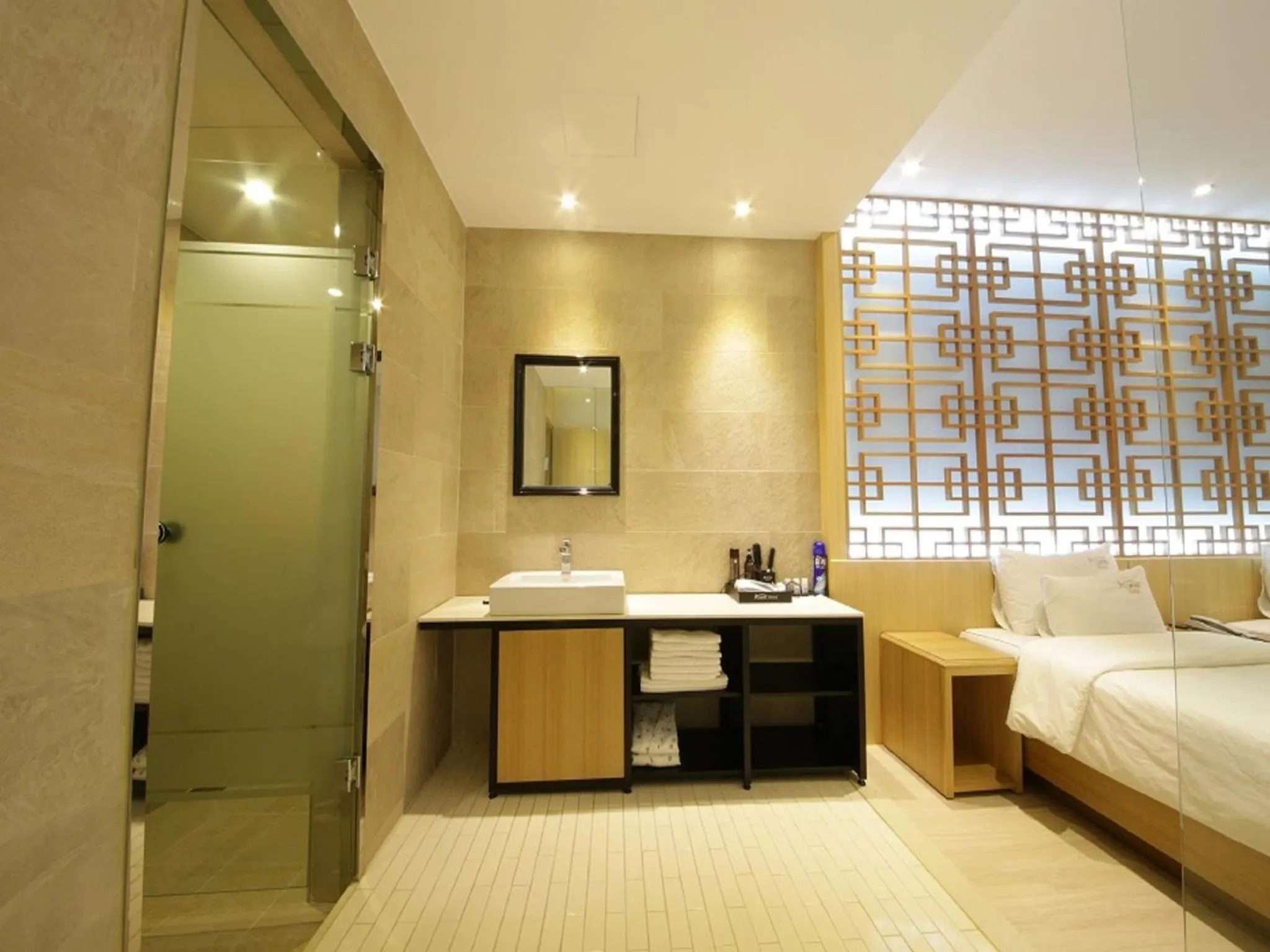 Bathroom, Bed in Almond Hotel Busan Station