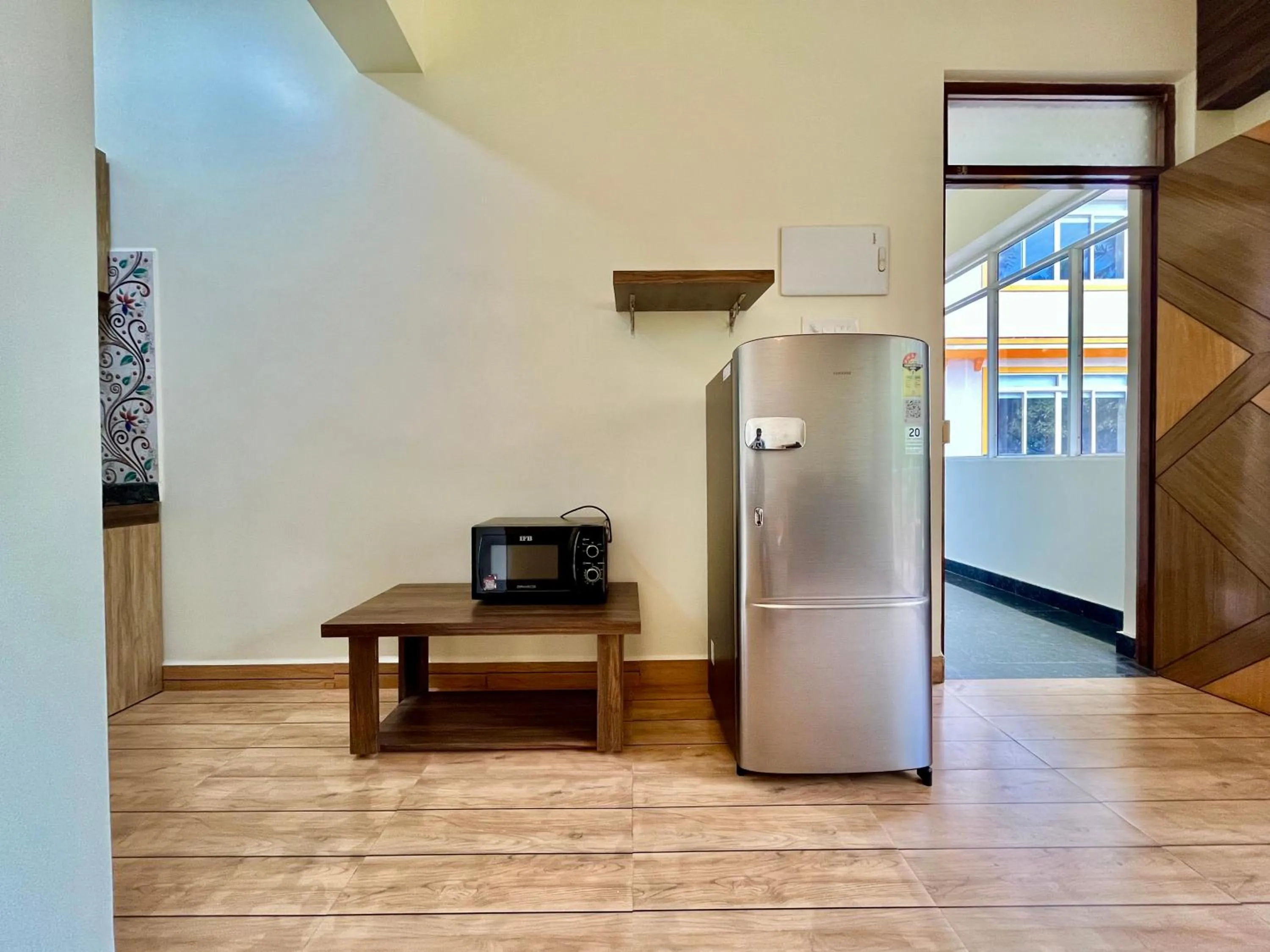 Kitchen or kitchenette in Lykke Suites- 2-min Drive to Colva Beach-By Goan Felicidade Hospitality PVT LTD