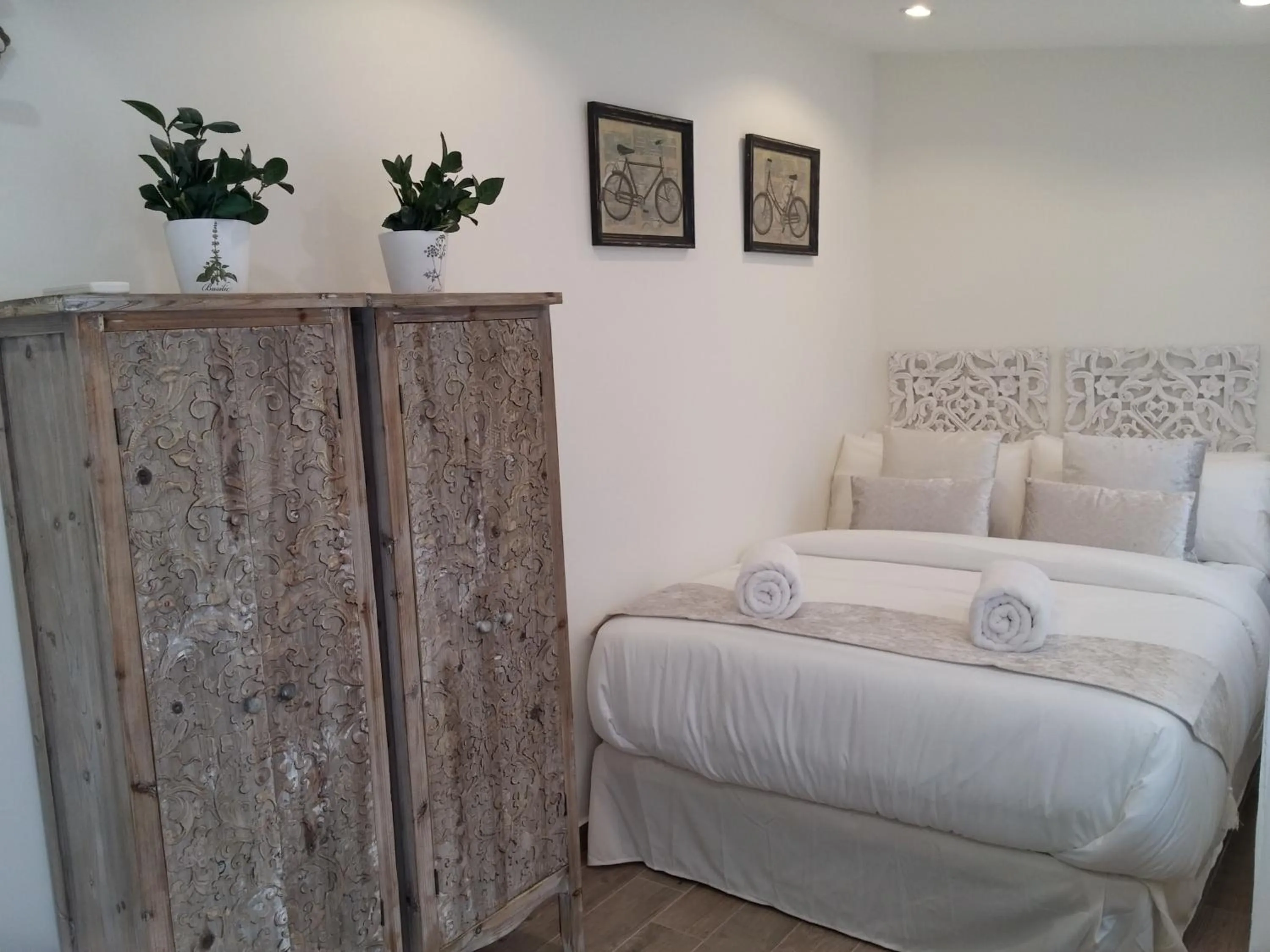 Patio, Bed in Sitges Centre Mediterranean House- 5 Bedroom, 4 Bathroom, Terrace Courtyard, Private Rooptop Pool