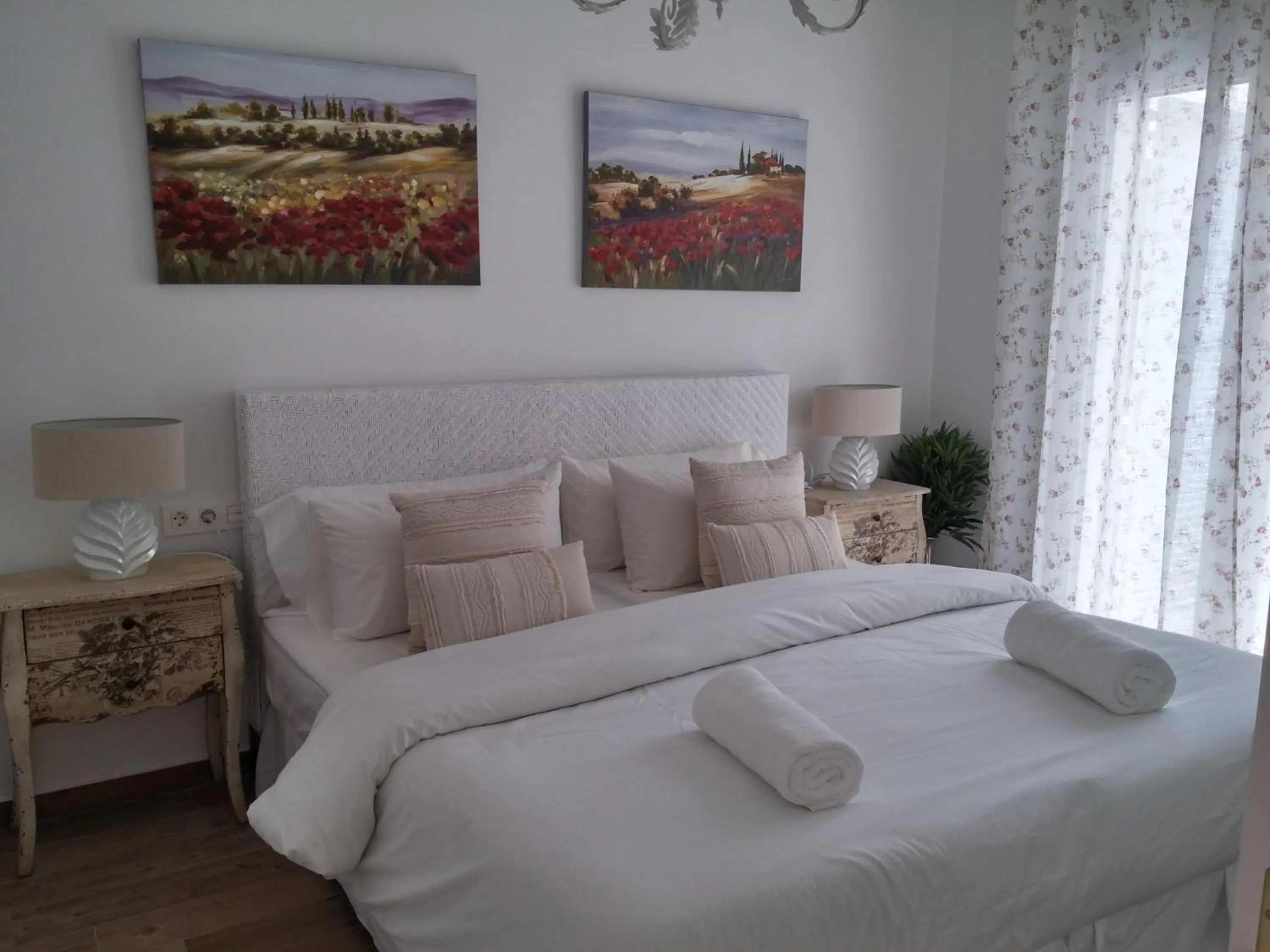 Balcony/Terrace, Bed in Sitges Centre Mediterranean House- 5 Bedroom, 4 Bathroom, Terrace Courtyard, Private Rooptop Pool