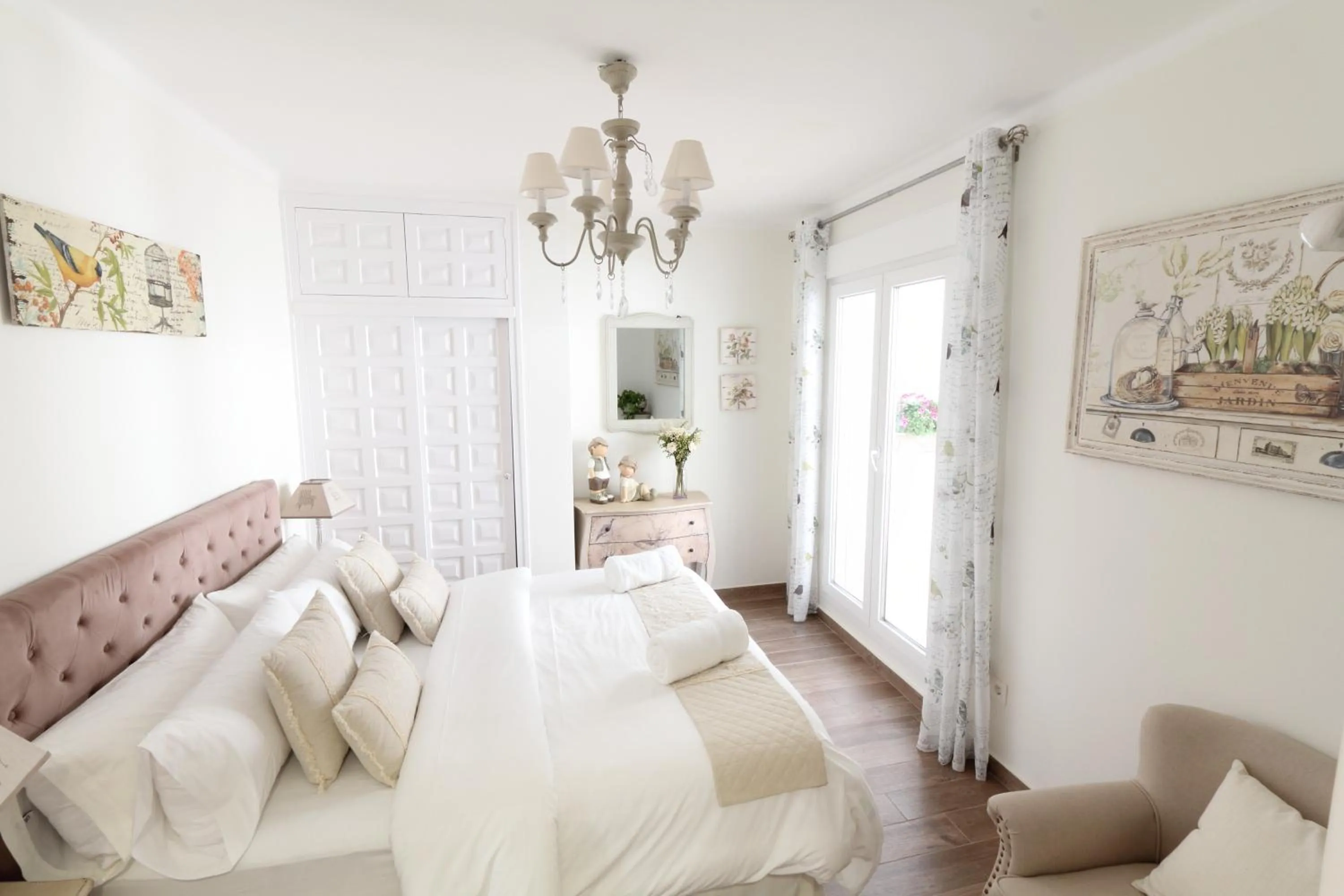Bed in Sitges Centre Mediterranean House- 5 Bedroom, 4 Bathroom, Terrace Courtyard, Private Rooptop Pool
