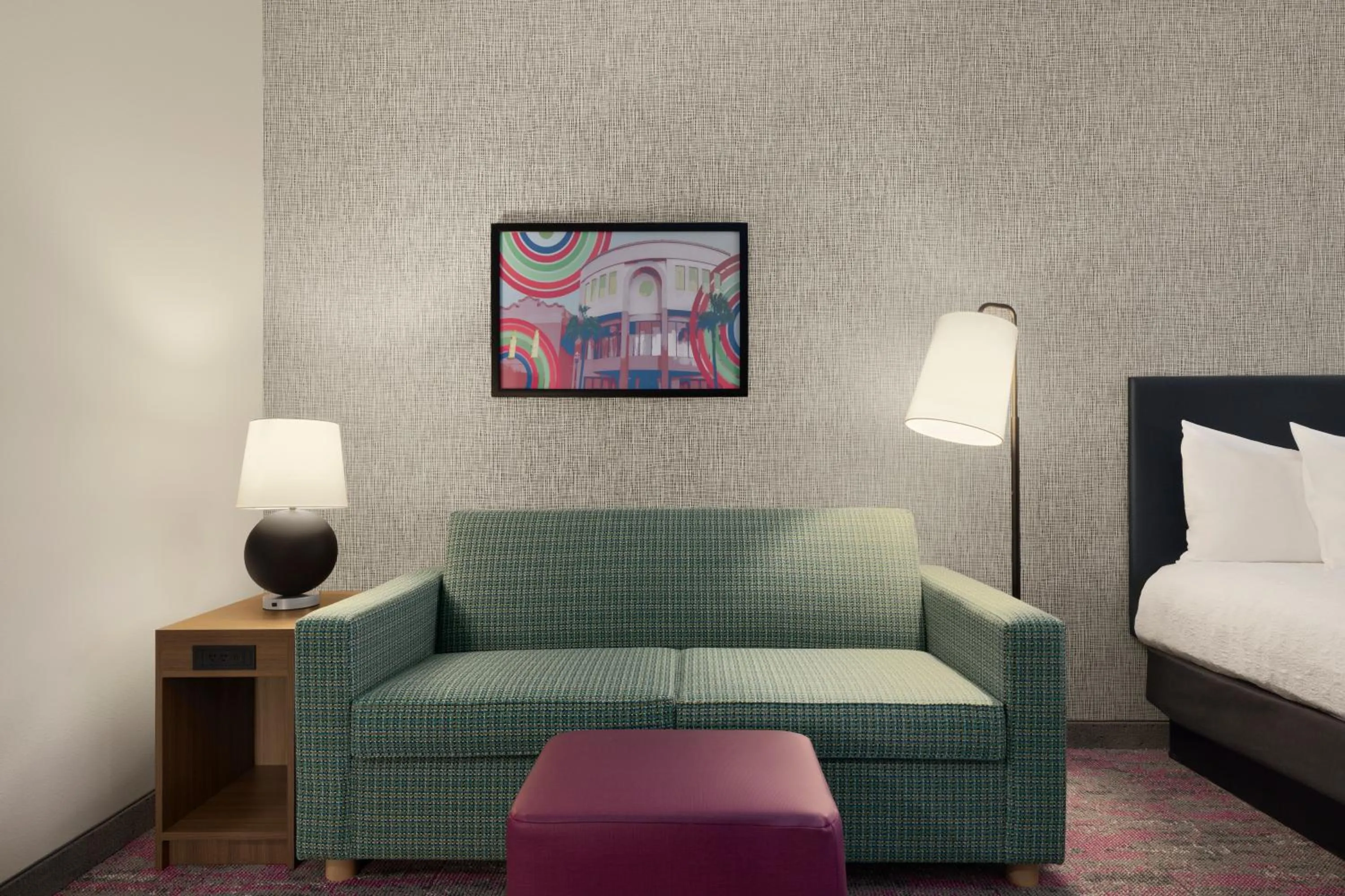 Seating area, Bed in Home2 Suites By Hilton San Juan