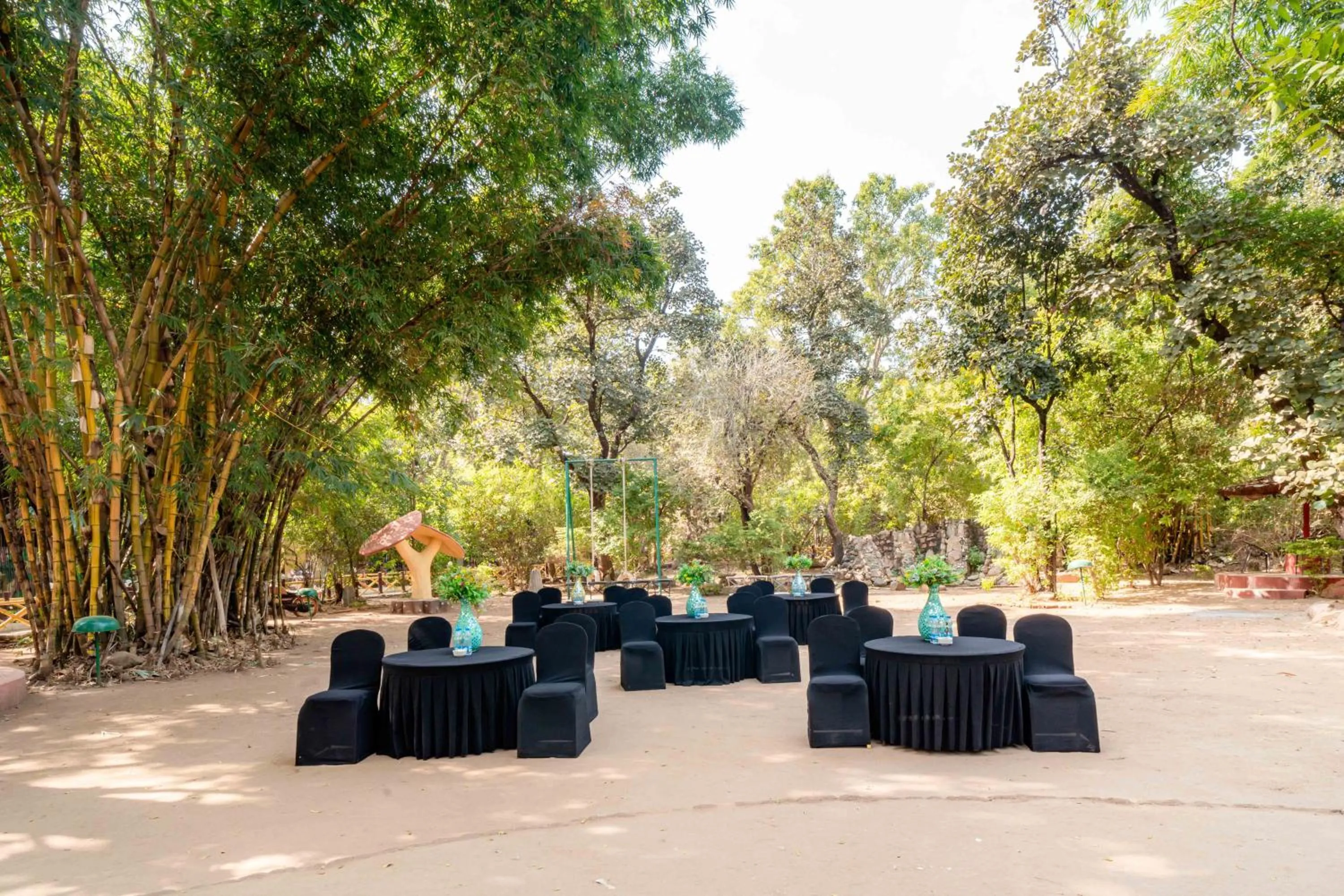Seating area in Treebo Premium Mowgli's Den Pench with Swimming Pool