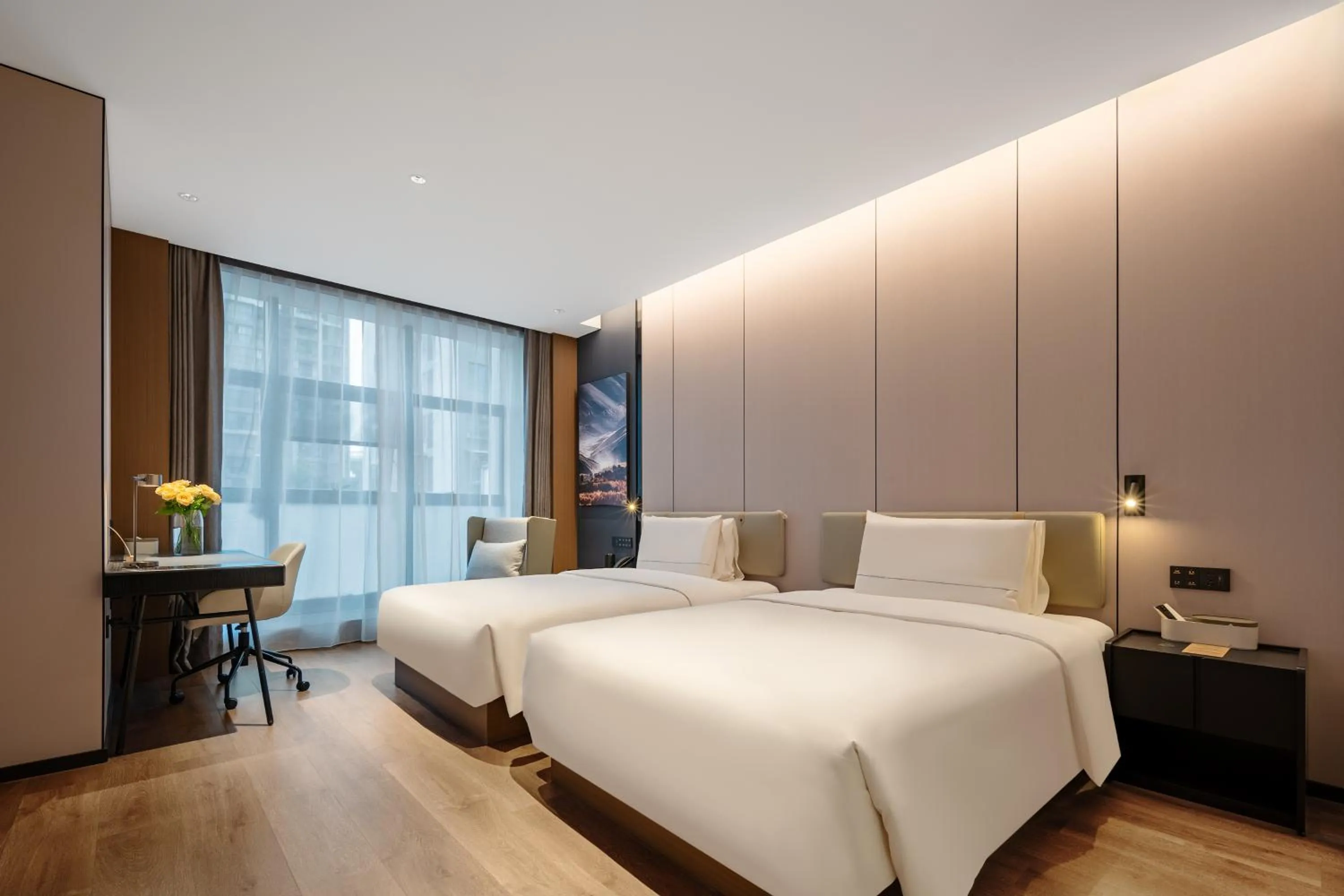 Bed in Atour Hotel Chongqing Jiangbei Airport Huanshan Park