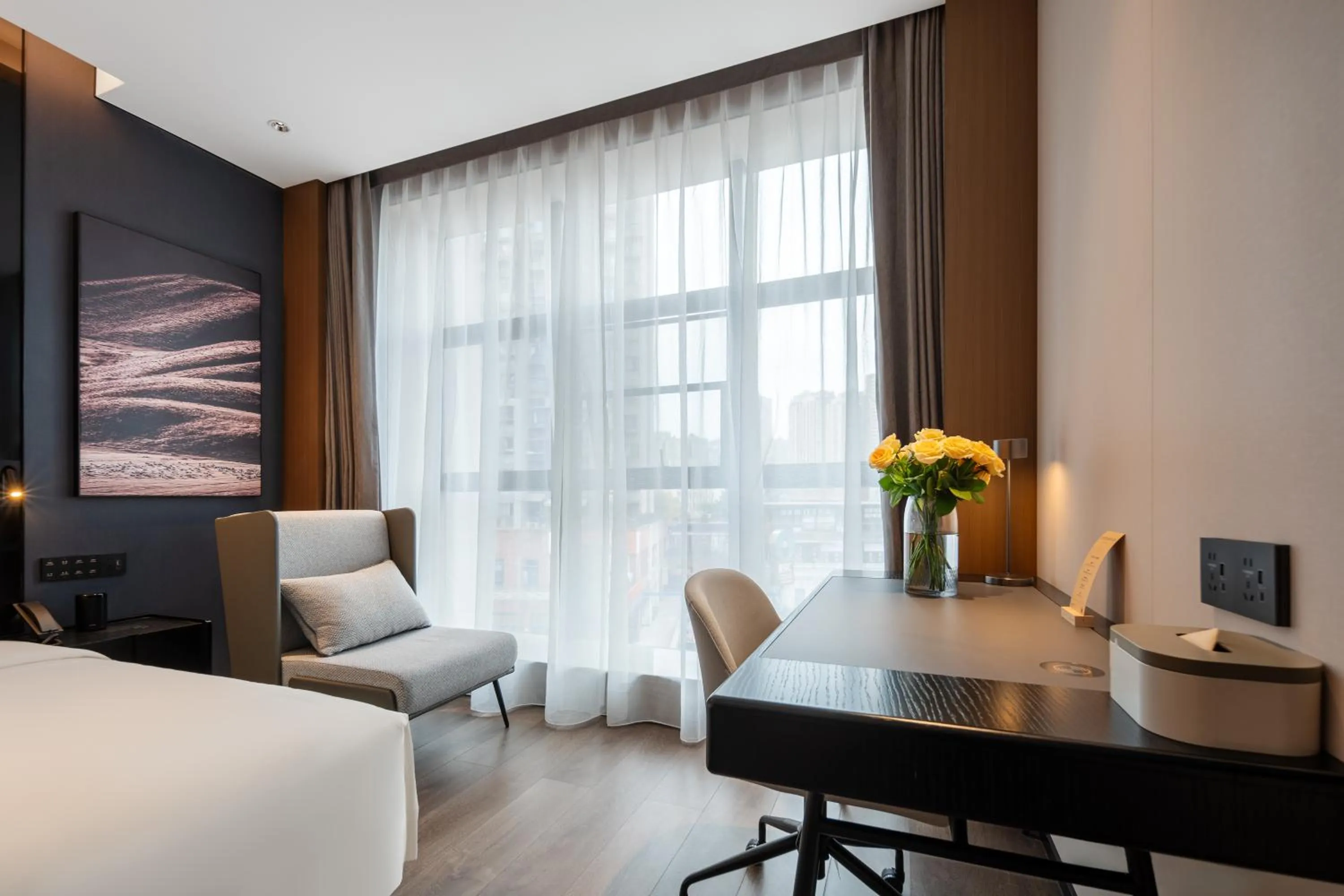 Bed in Atour Hotel Chongqing Jiangbei Airport Huanshan Park