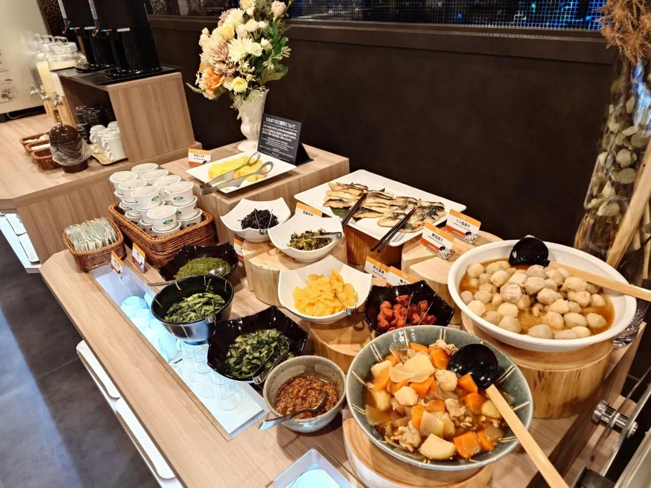 Buffet breakfast in Hotel Route Inn Grand Fukushima Ekimae Higashiguchi