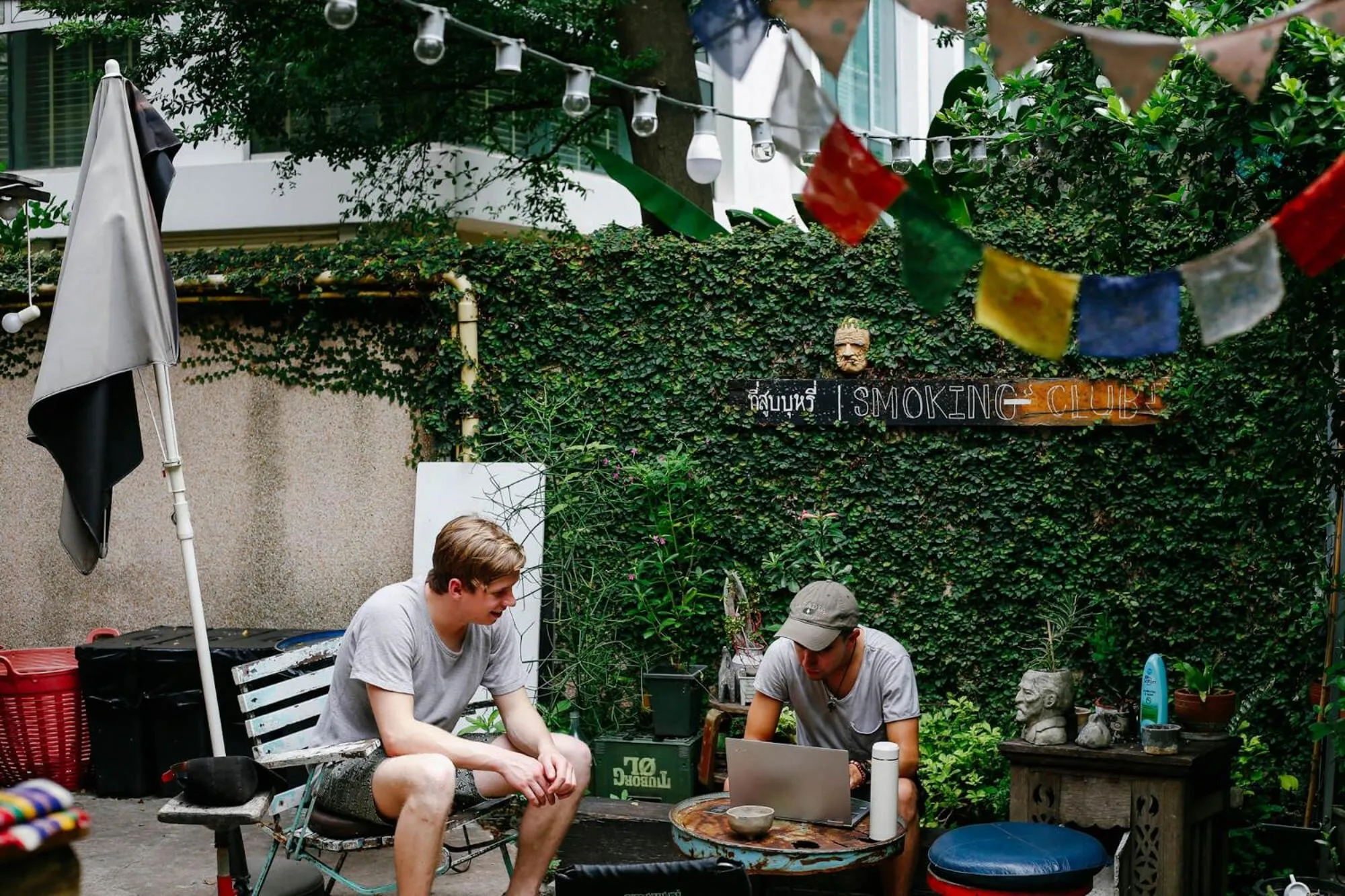 Garden view in The Yard Bangkok Hostel