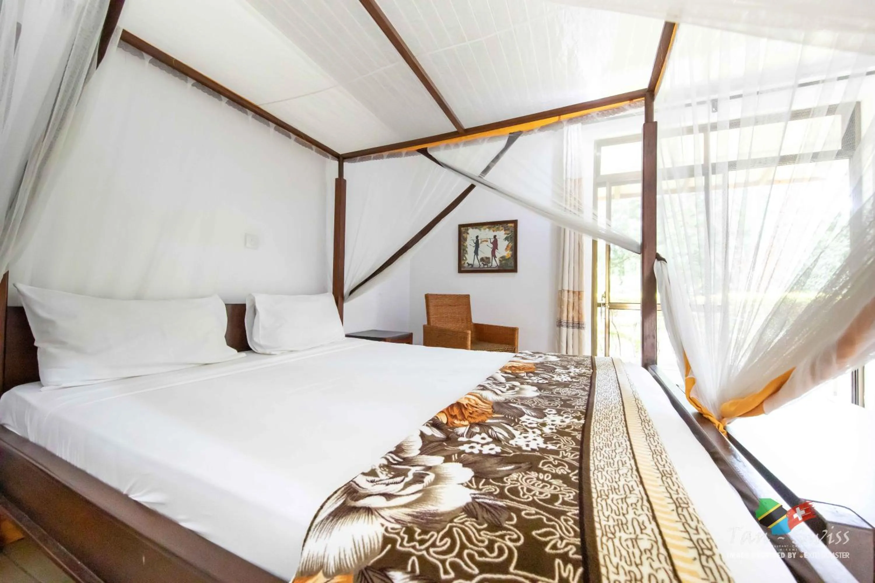 Bed in Tan-Swiss Lodge