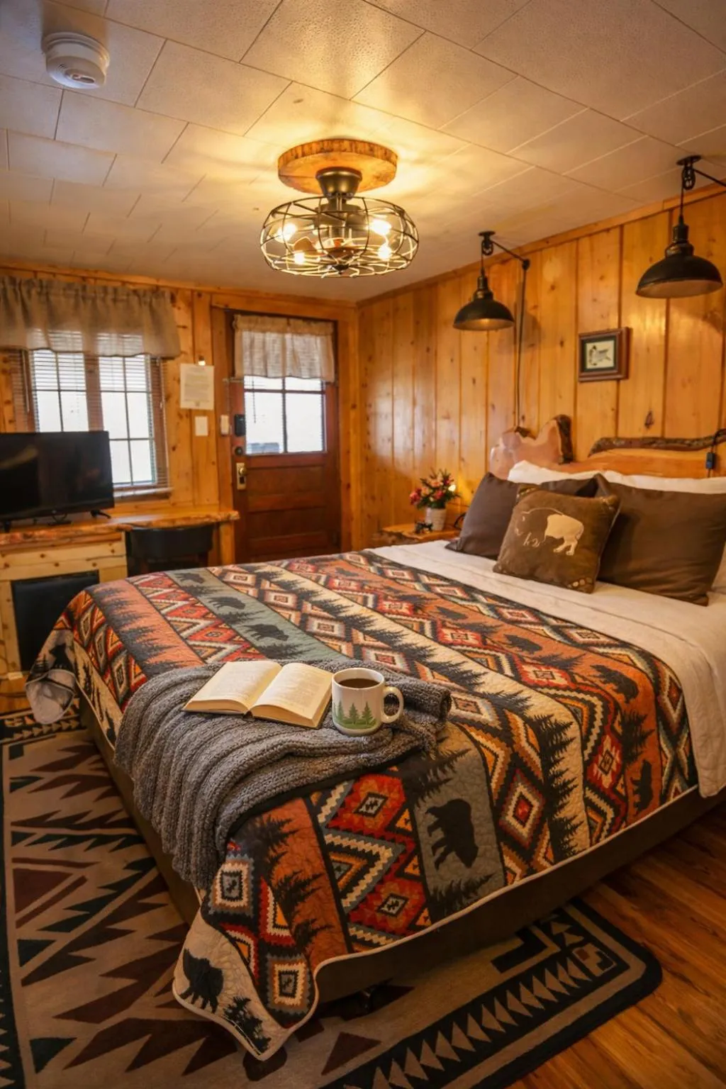 Bed in Chinook Winds Lodge