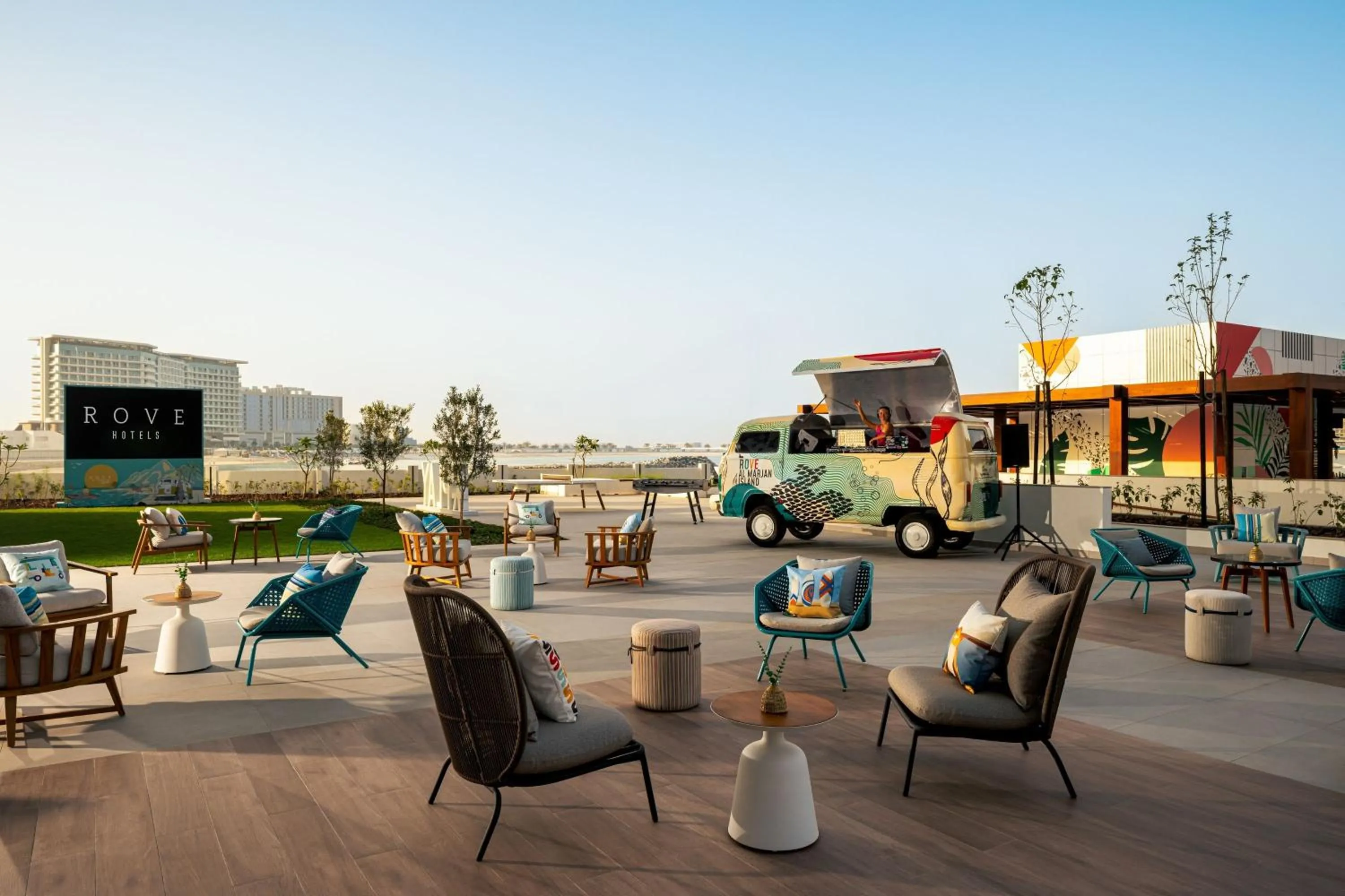 Seating area in Rove Al Marjan Island