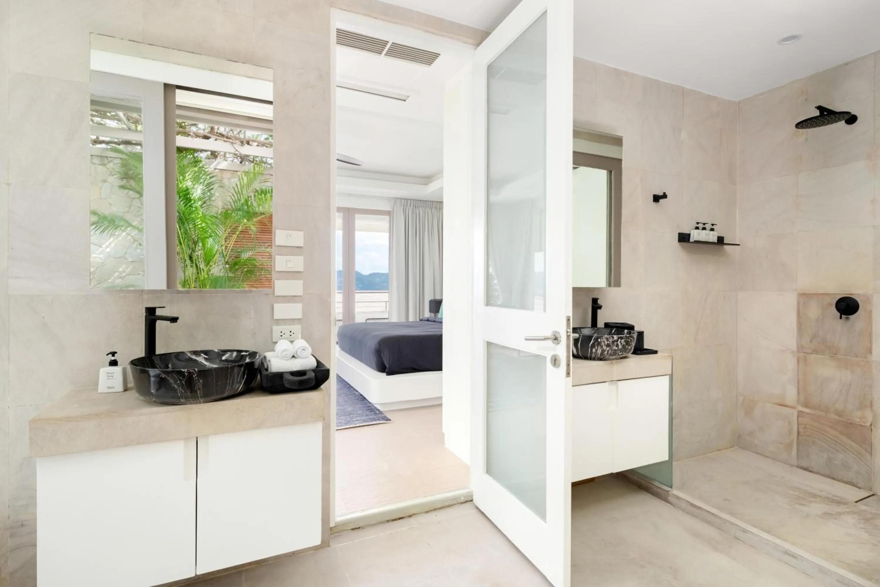 Shower in Villa Kohia, stunning sea views, breakfast, serviced daily, private dining service on request, North Chaweng