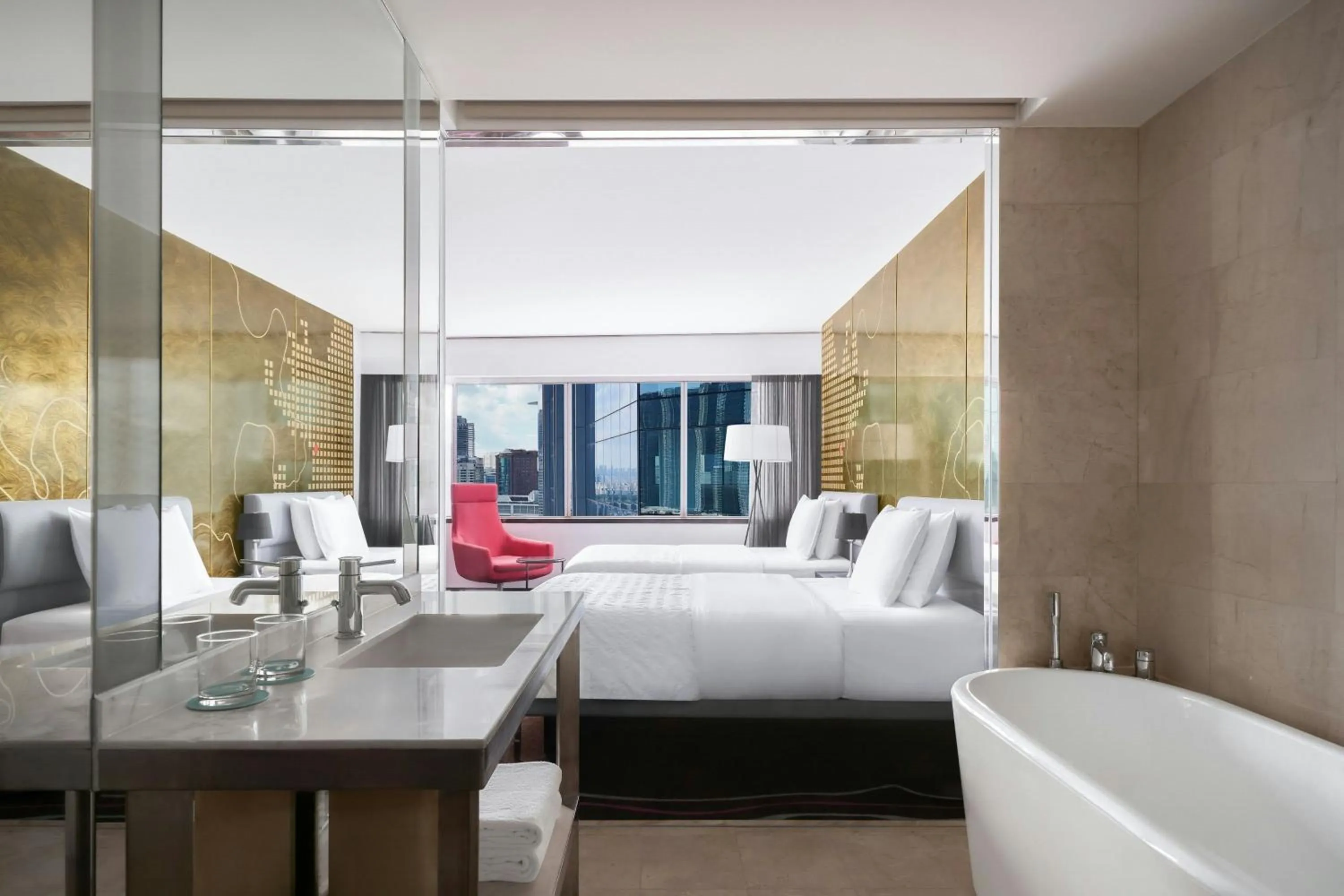 Bathroom, Bed in Le Meridien Saigon