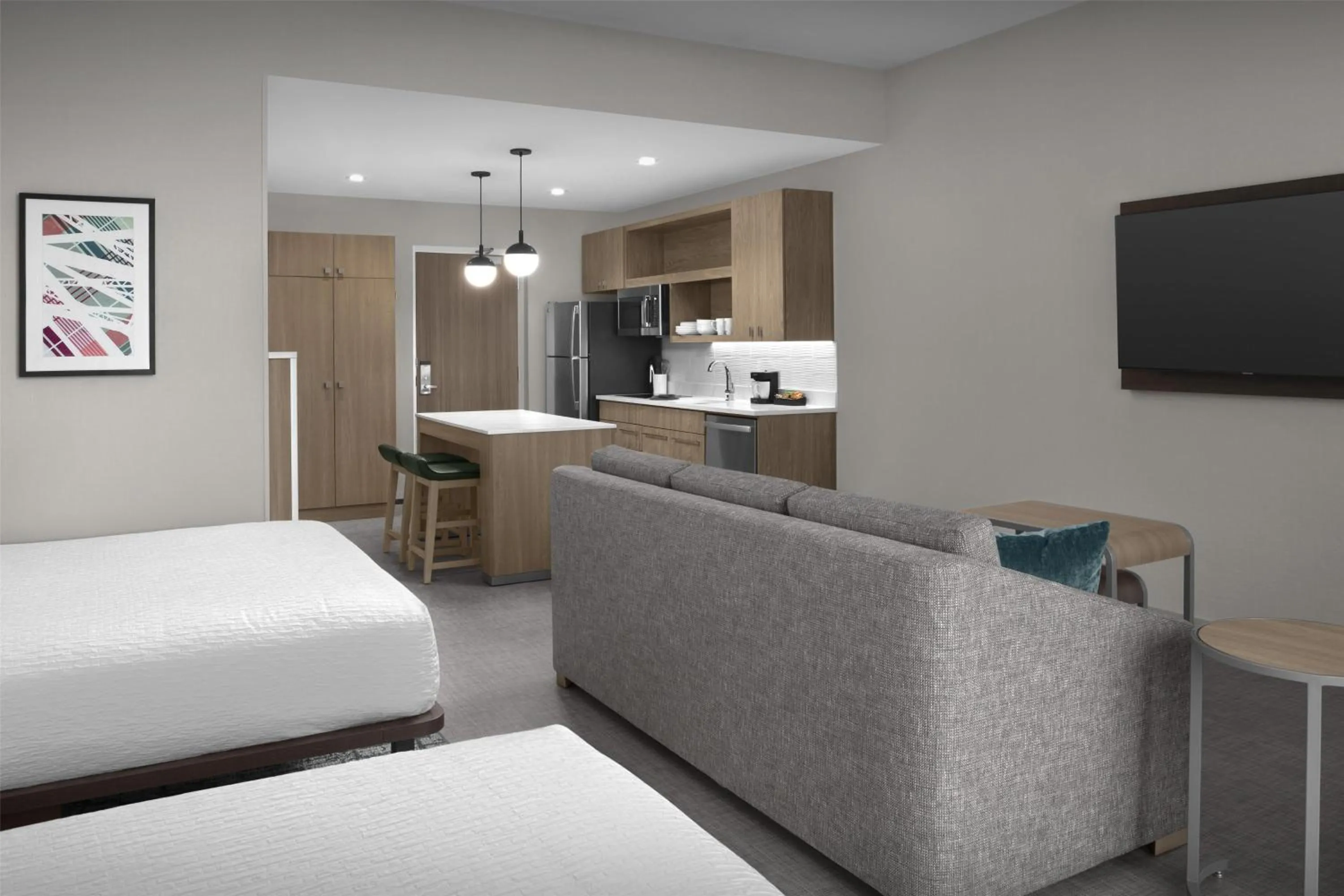 Kitchen or kitchenette, Bed in Homewood Suites By Hilton Columbia Downtown