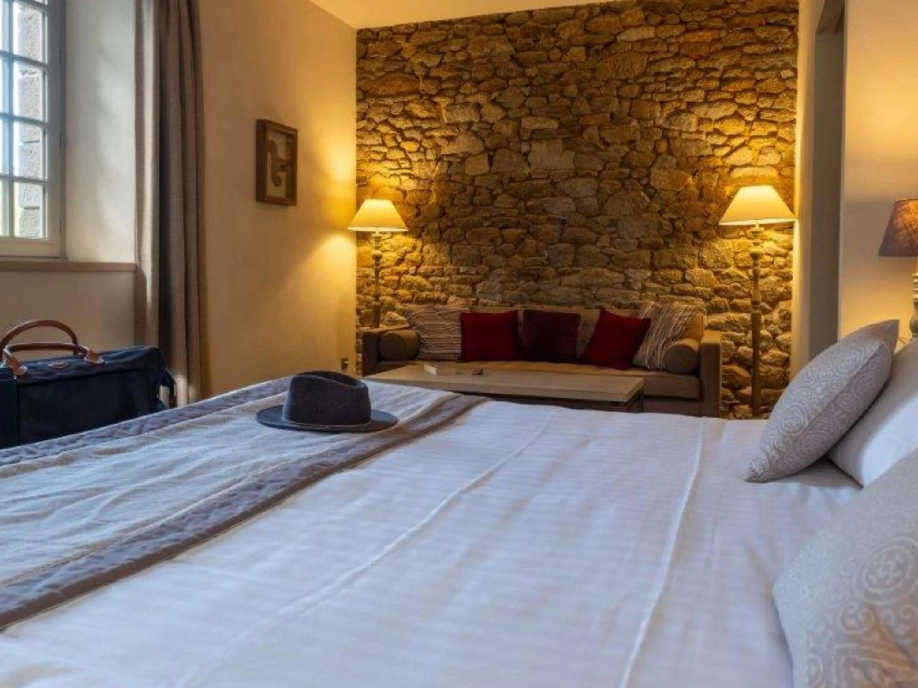 Bedroom, Bed in Hotel de L'Abbaye Le Tronchet - Handwritten Collection
