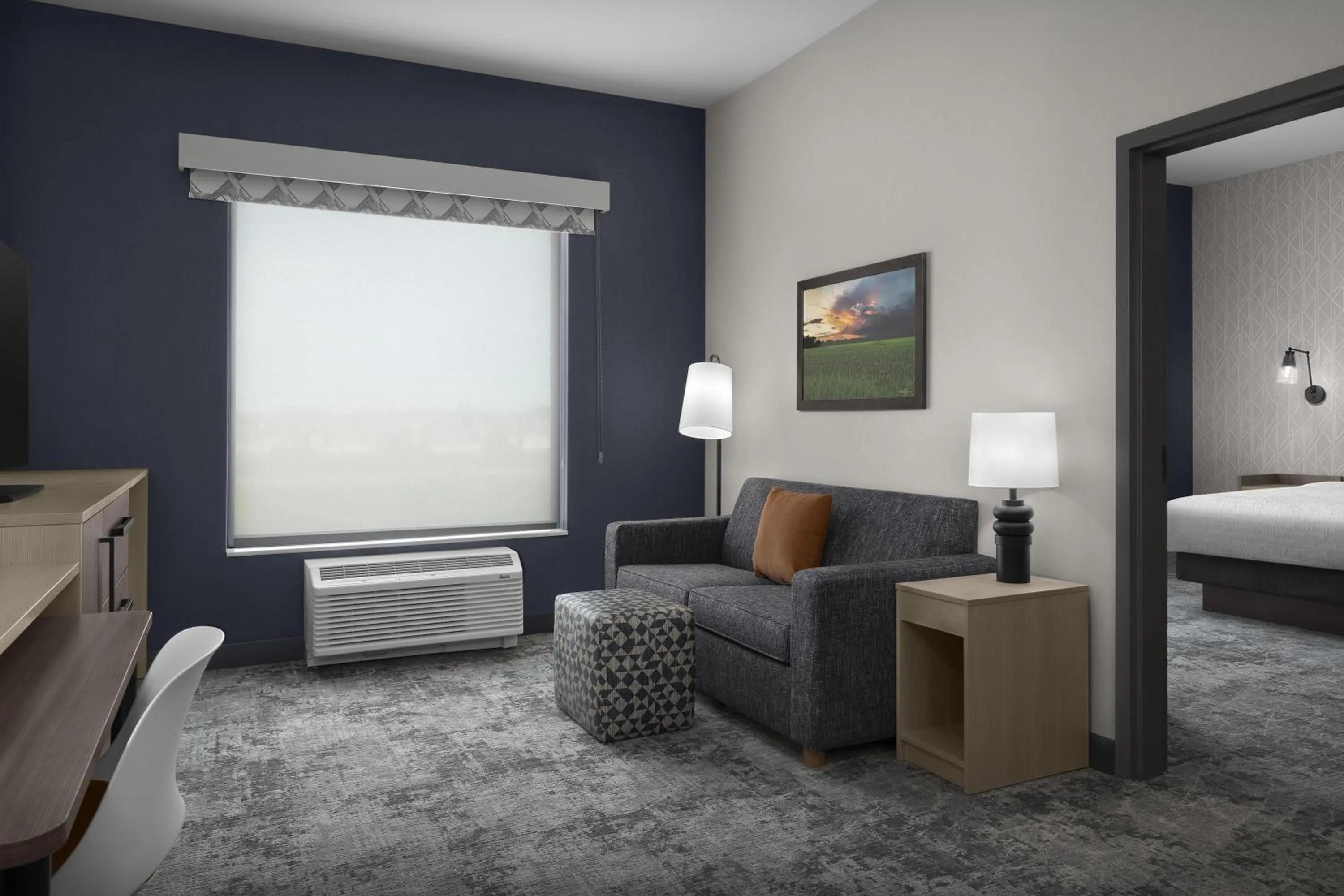 Living room, Bed in Home2 Suites By Hilton Ramsey