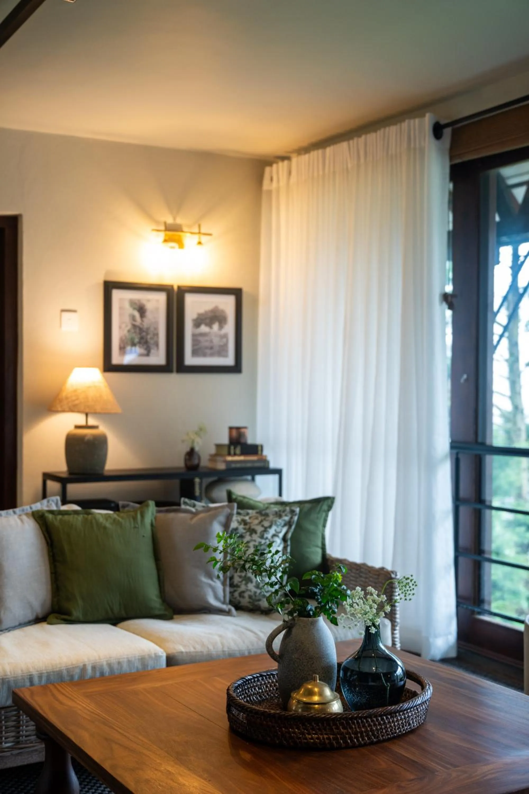 Living room in Tathya Hills - Luxe Garden Retreat In The Hills