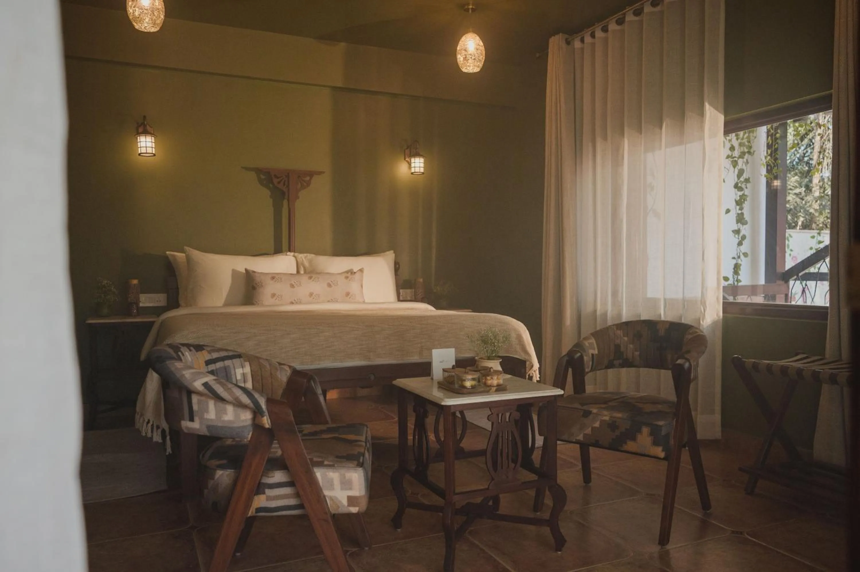 Seating area, Bed in Brij Paraiso Saligao, Goa - An Indo-Portuguese Villa