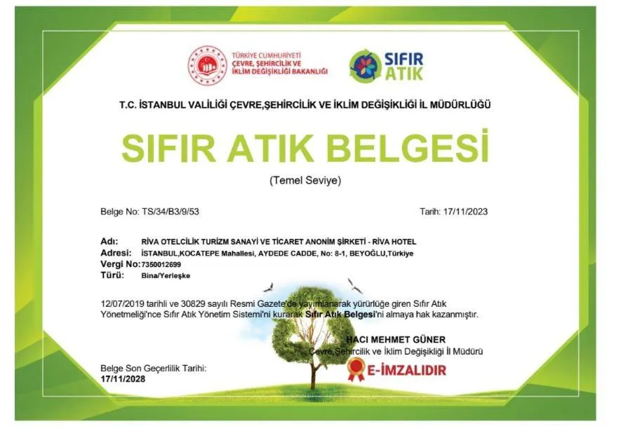 Logo/Certificate/Sign in Riva Hotel Taksim