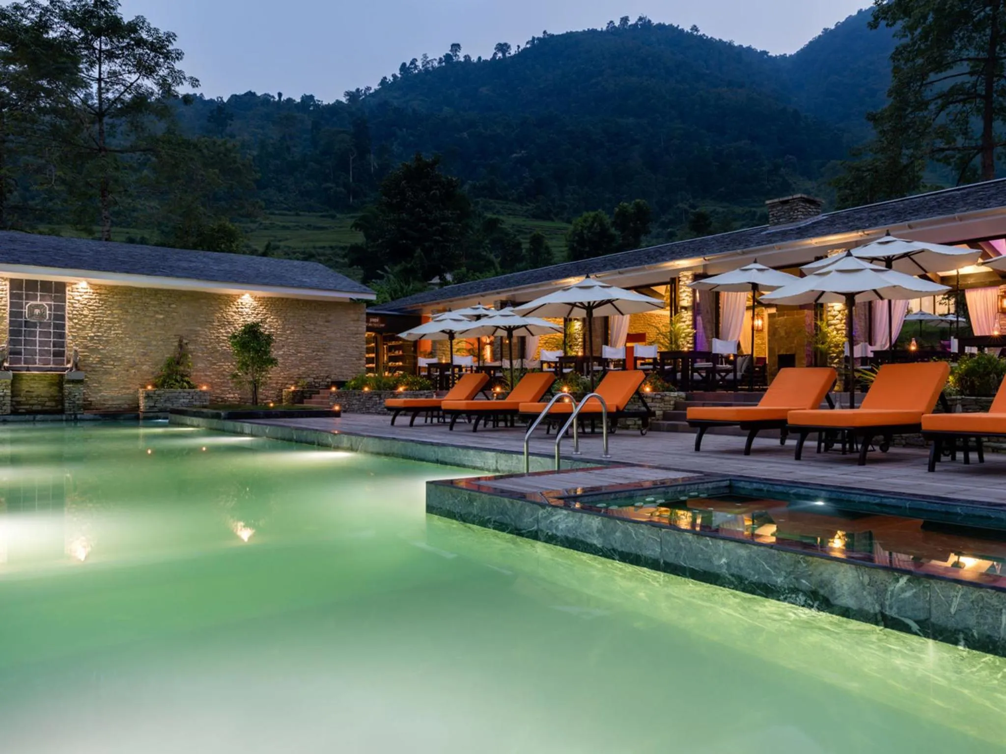 Swimming pool in The Pavilions Himalayas The Farm